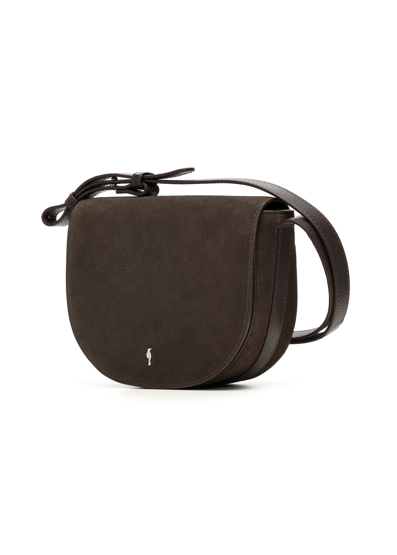 Brown suede women's messenger bag TORES-1398-1I(Z26), diagonal product view on white background.