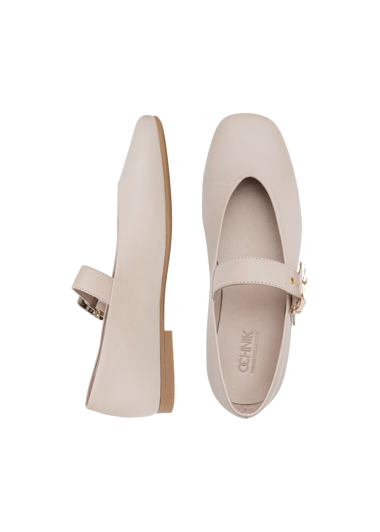 Women's leather ballerinas in cool beige color BUTYD-1244-1K(W26)
