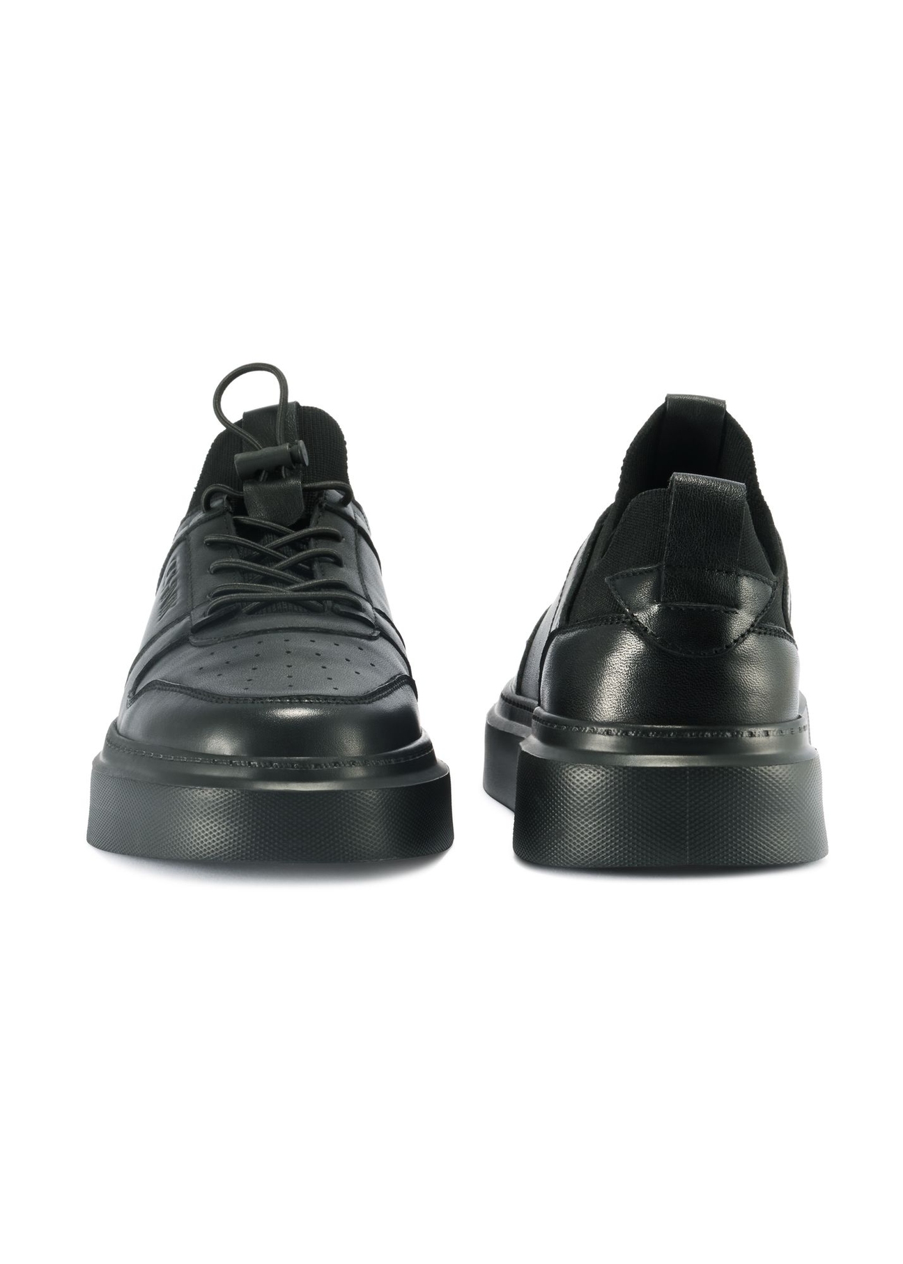 Men's black leather sneakers BUTYM-0509-99(Z25) - front and back view of the product on a white background.