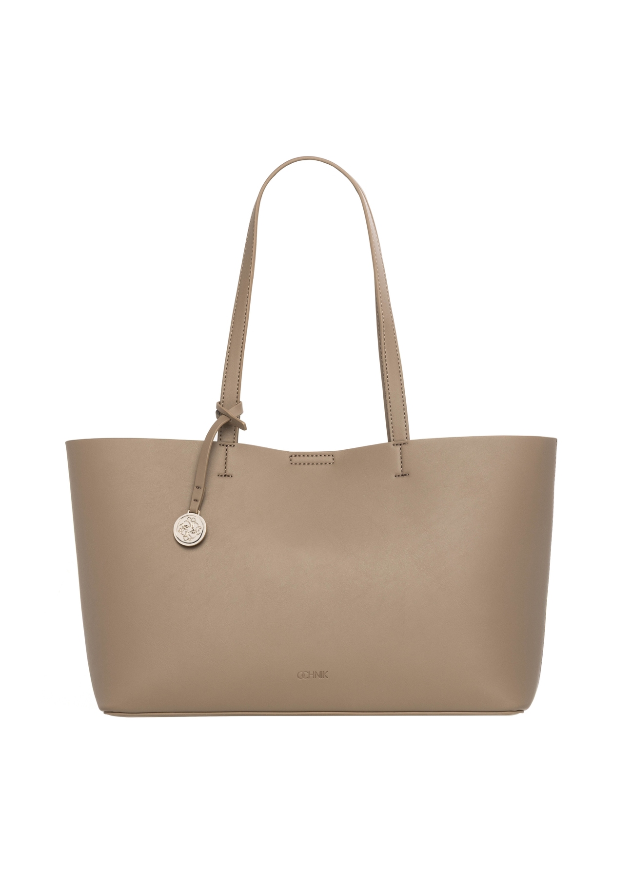 Large women's handbag in cool beige color TOREC-1258-1K(Z26), product view from the front on a white background.