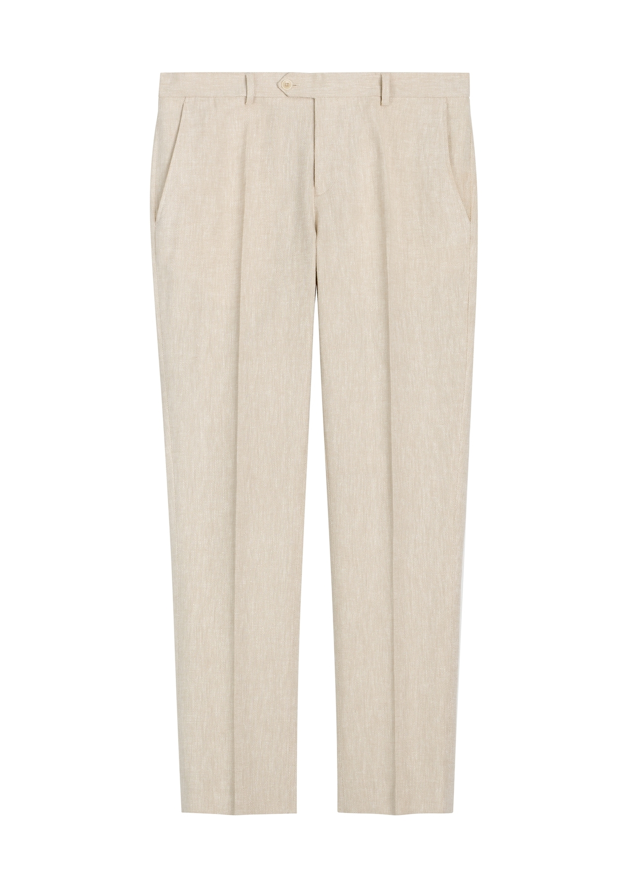 Beige men's herringbone suit trousers SPOMT-0117-1B(W26), front product view on white background.
