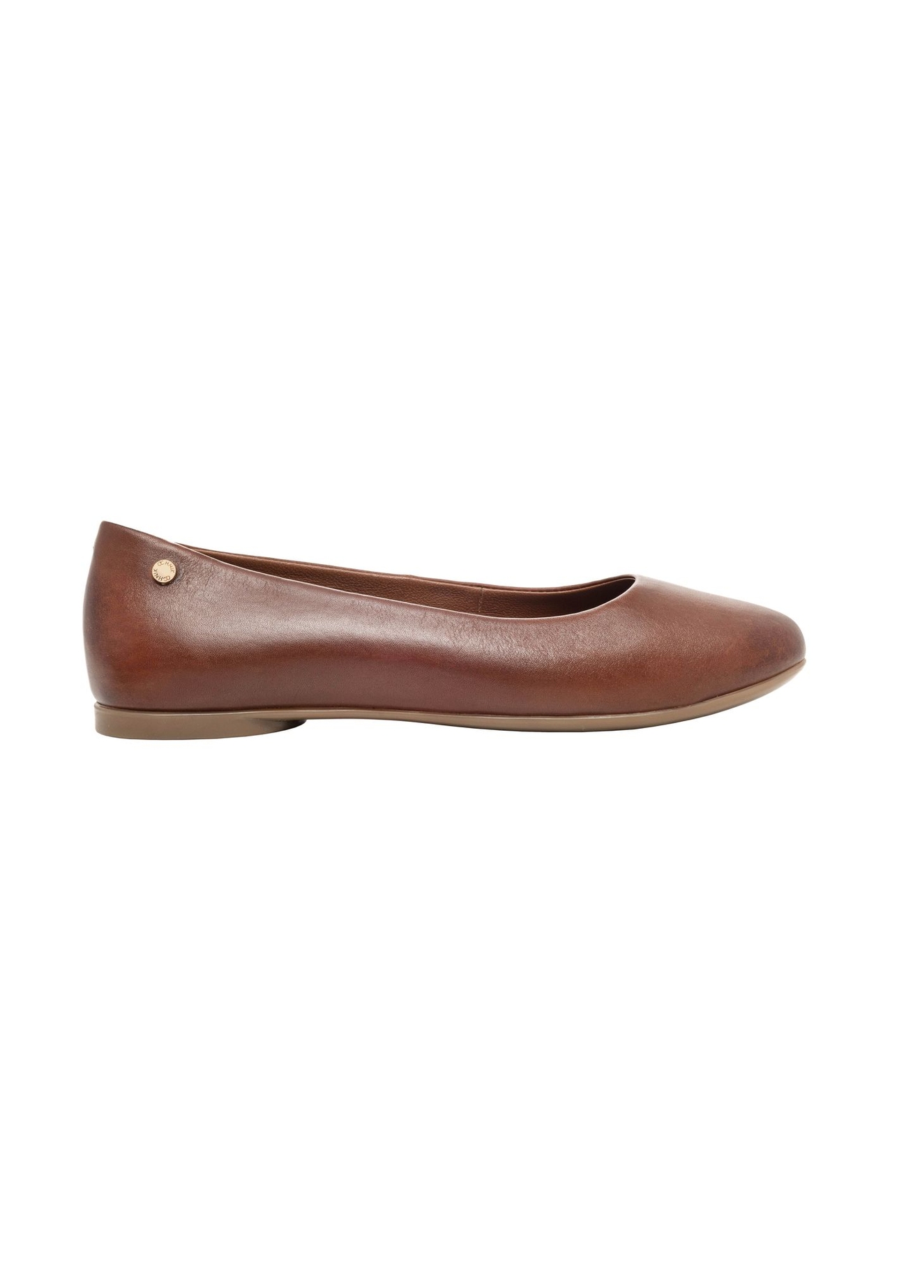Women's brown leather ballerinas BUTYD-1286-1I(Z26) - side view of the product, on a white background.