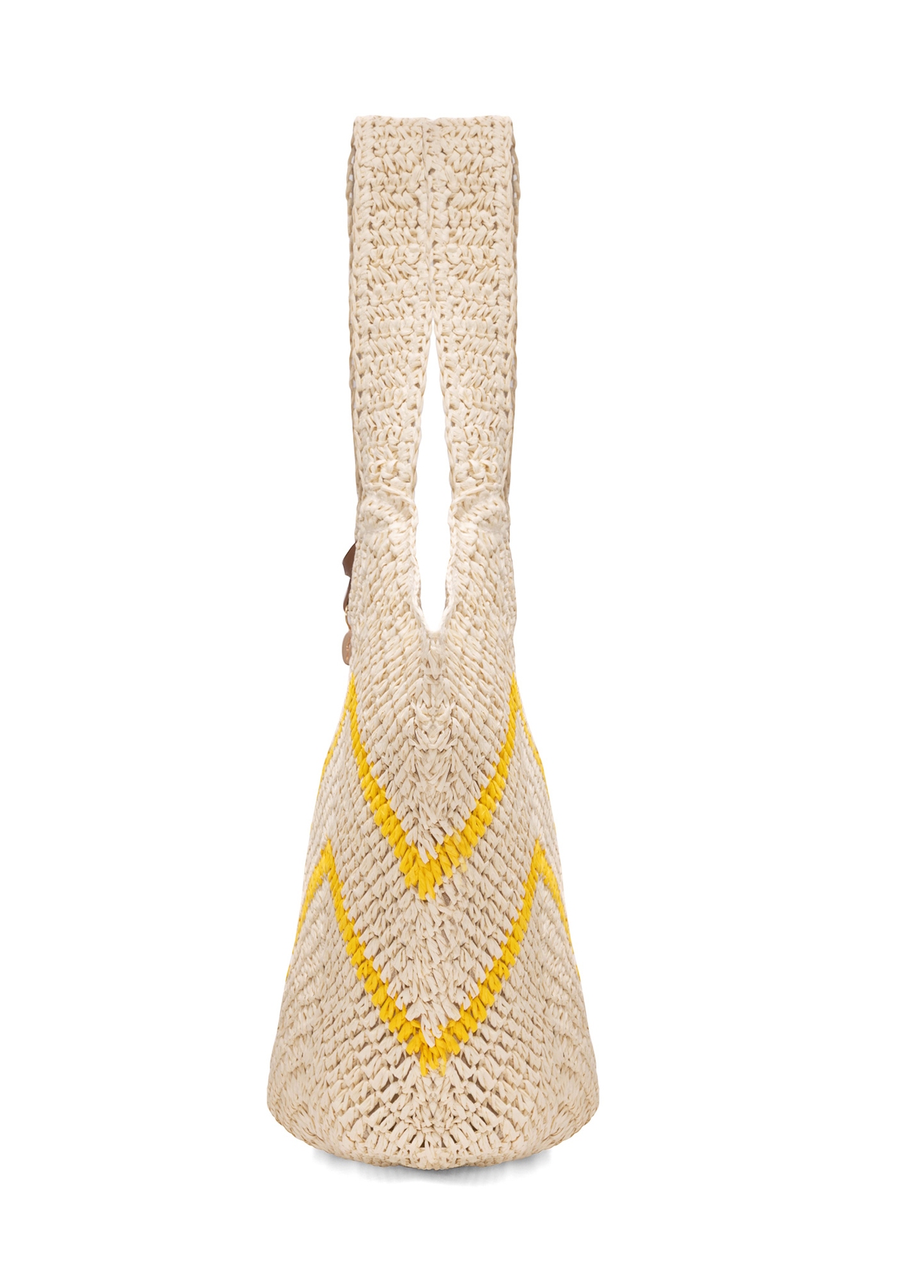Non-stiffened imitation straw shopper bag TOREC-0942A-25(W25), side view of the product on a white background.