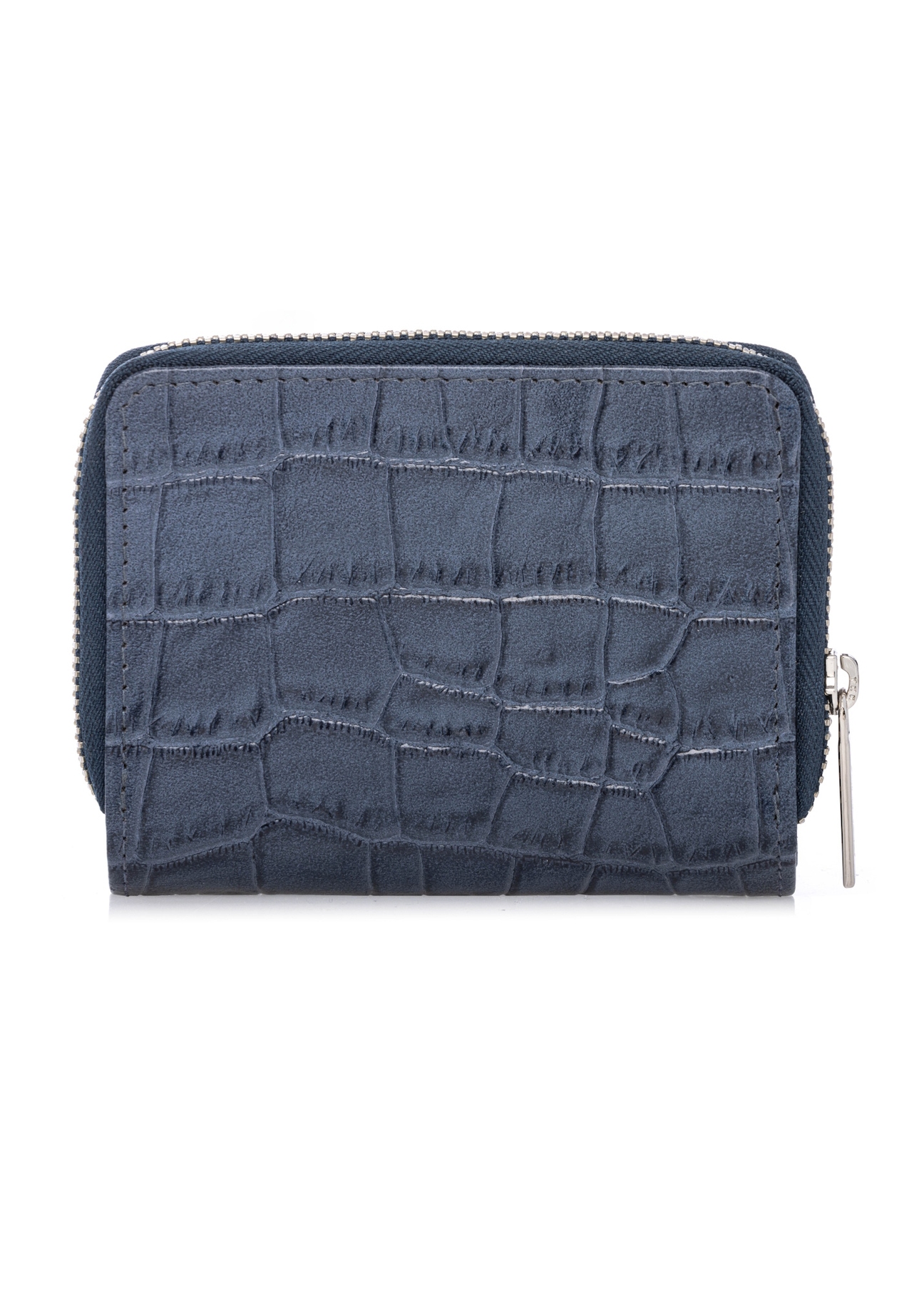 Navy blue women's croco wallet PORES-0888-7D(W26), back view of the product on a white background.
