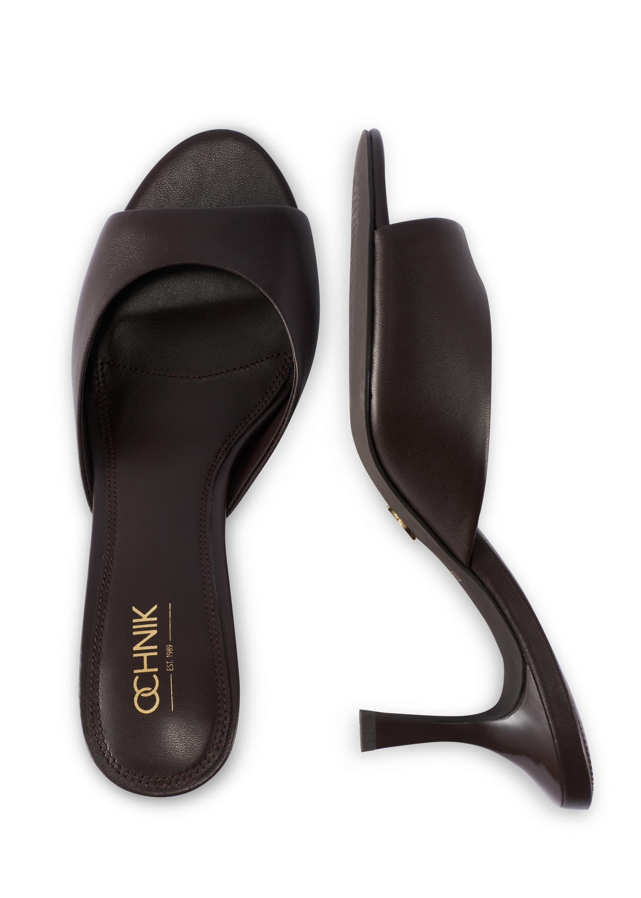 Dark brown leather women's mules BUTYD-1272-1I(W26), product view from above on a white background.