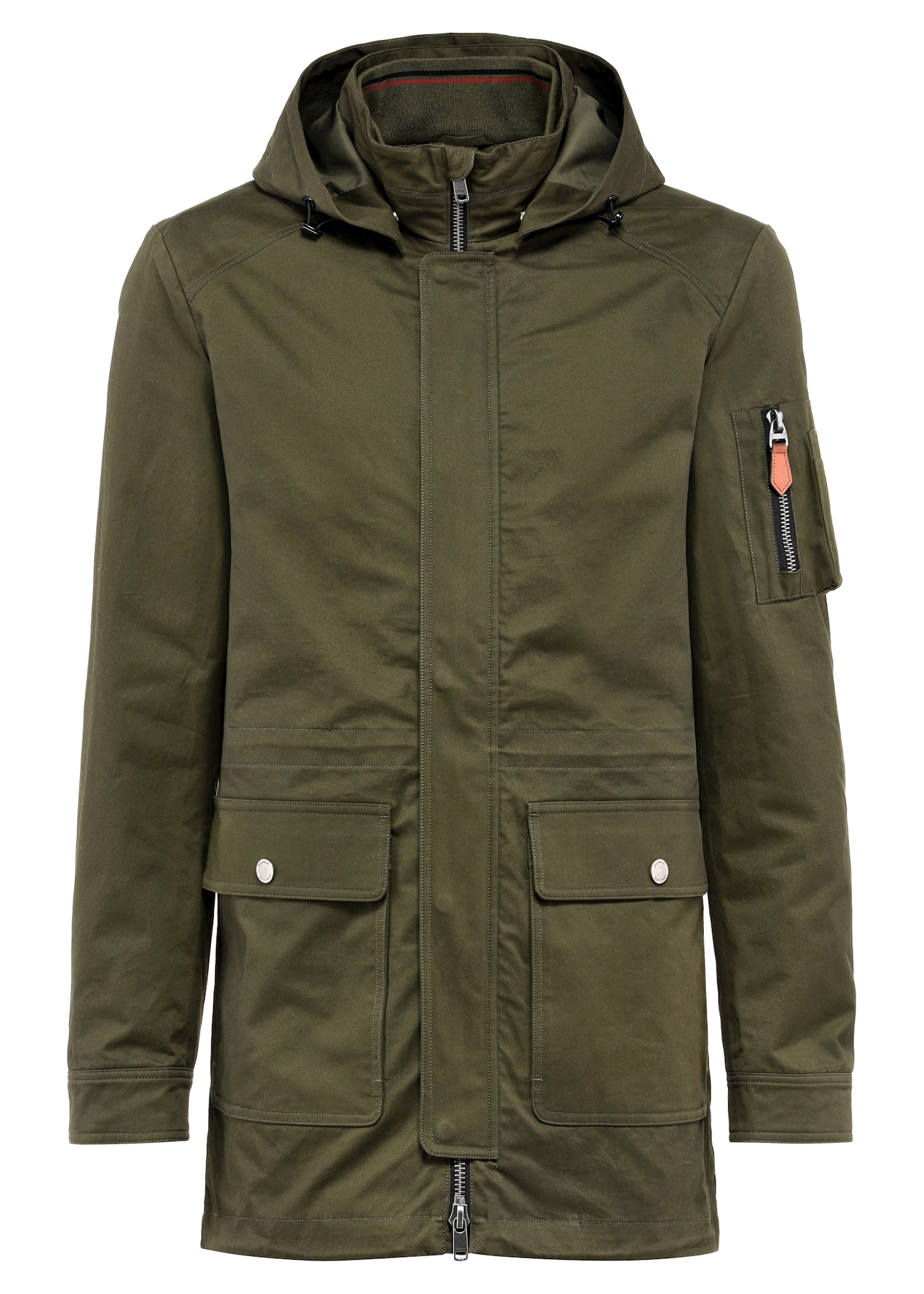 Men's olive parka jacket KURMT-0364-57(W25), front product view on white background.