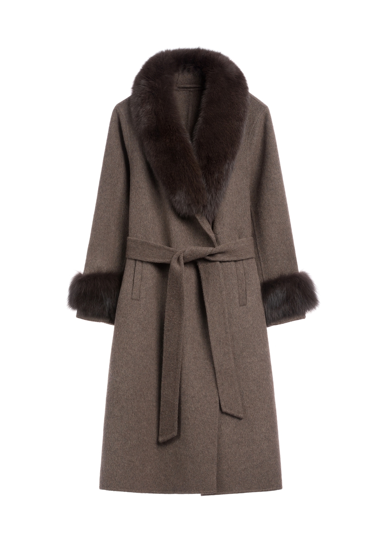 Long brown wool fur coat FUTDW-0043-1I(Z26)
