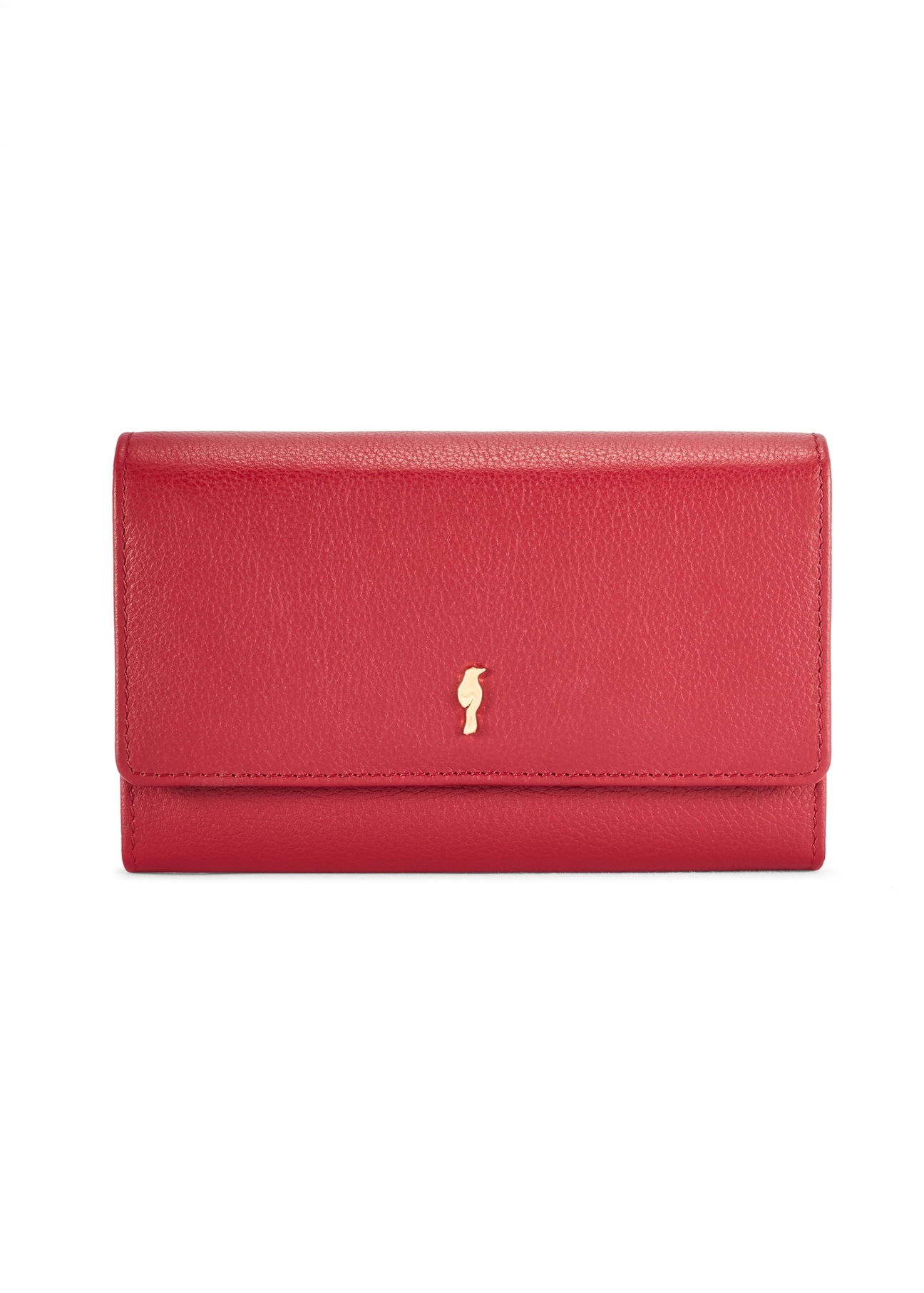 Red large leather women's wallet PORES-0991-4C(W26), front product view on white background.