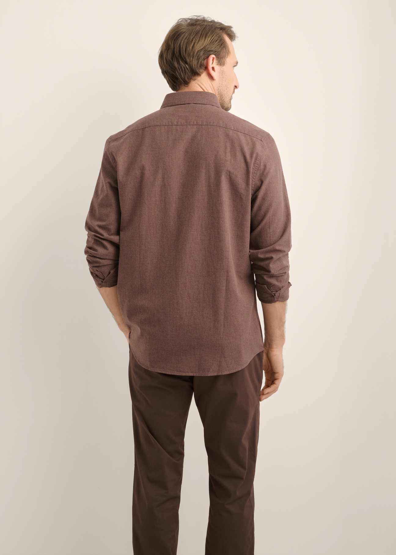 Brown men's cotton shirt KOSMT-0363-1H(Z26)