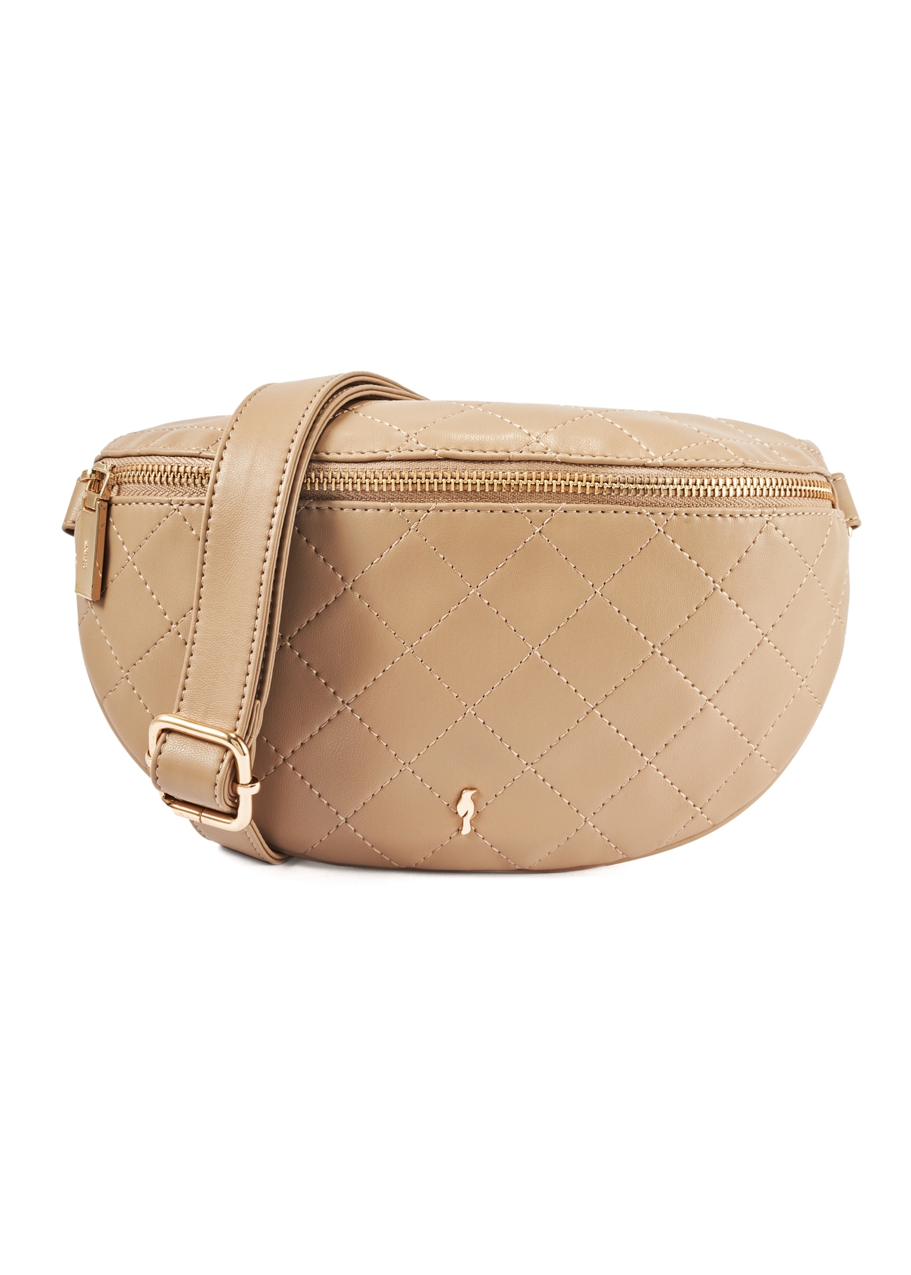 Quilted beige women's waist bag TOREC-0878B-81(Z25), product view from the front on a white background.