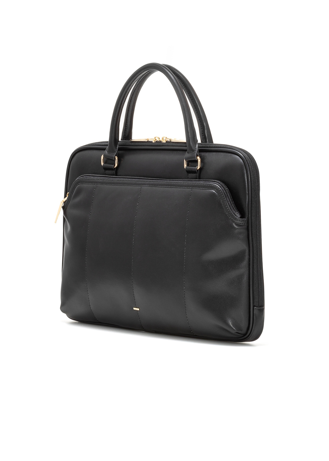 Black women's imitation leather briefcase TOREC-1106-99(Z25), diagonal view of the product on a white background.