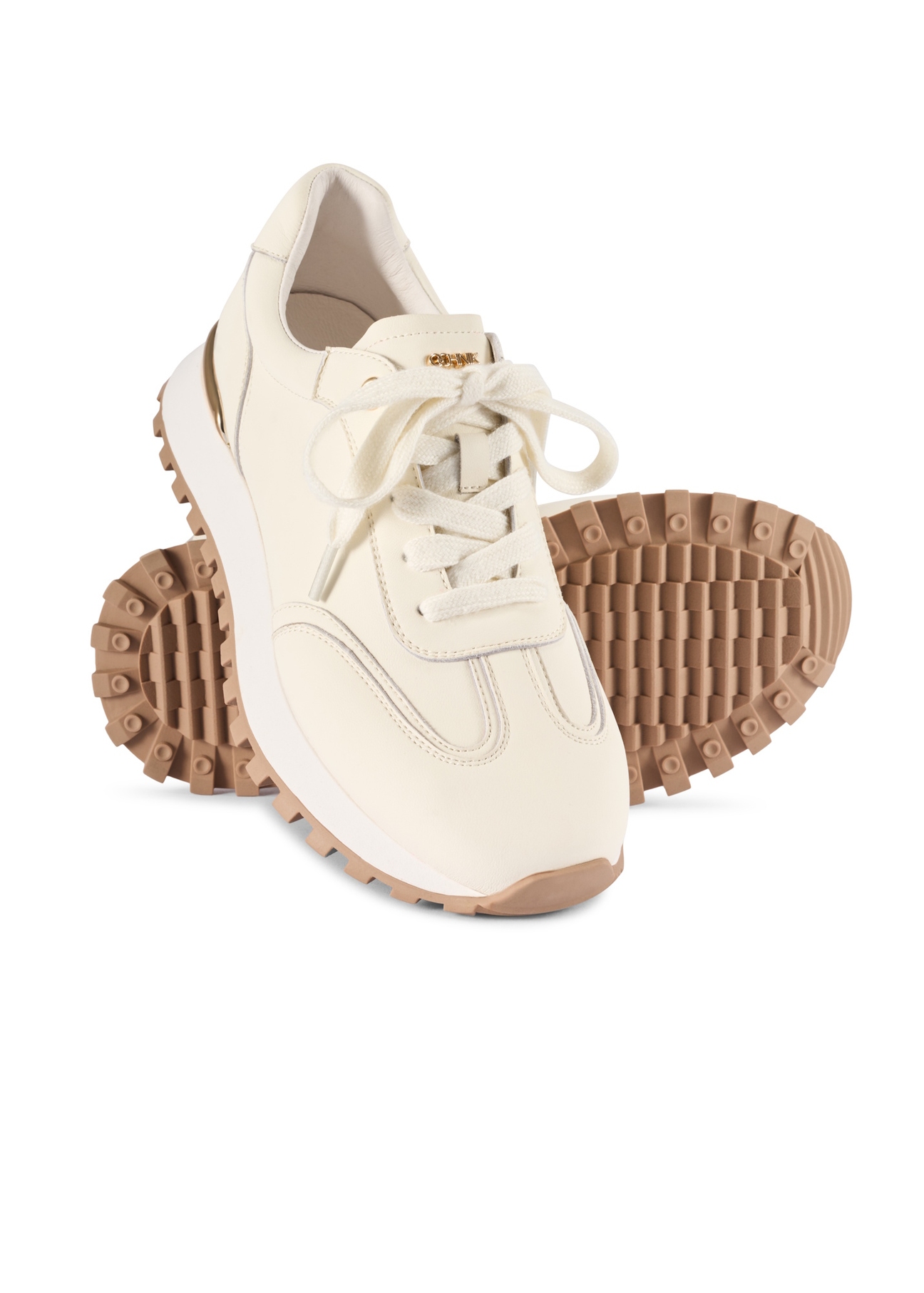 Women's leather sneakers in cream color BUTYD-1270-0B(W26), diagonal product view on a white background.