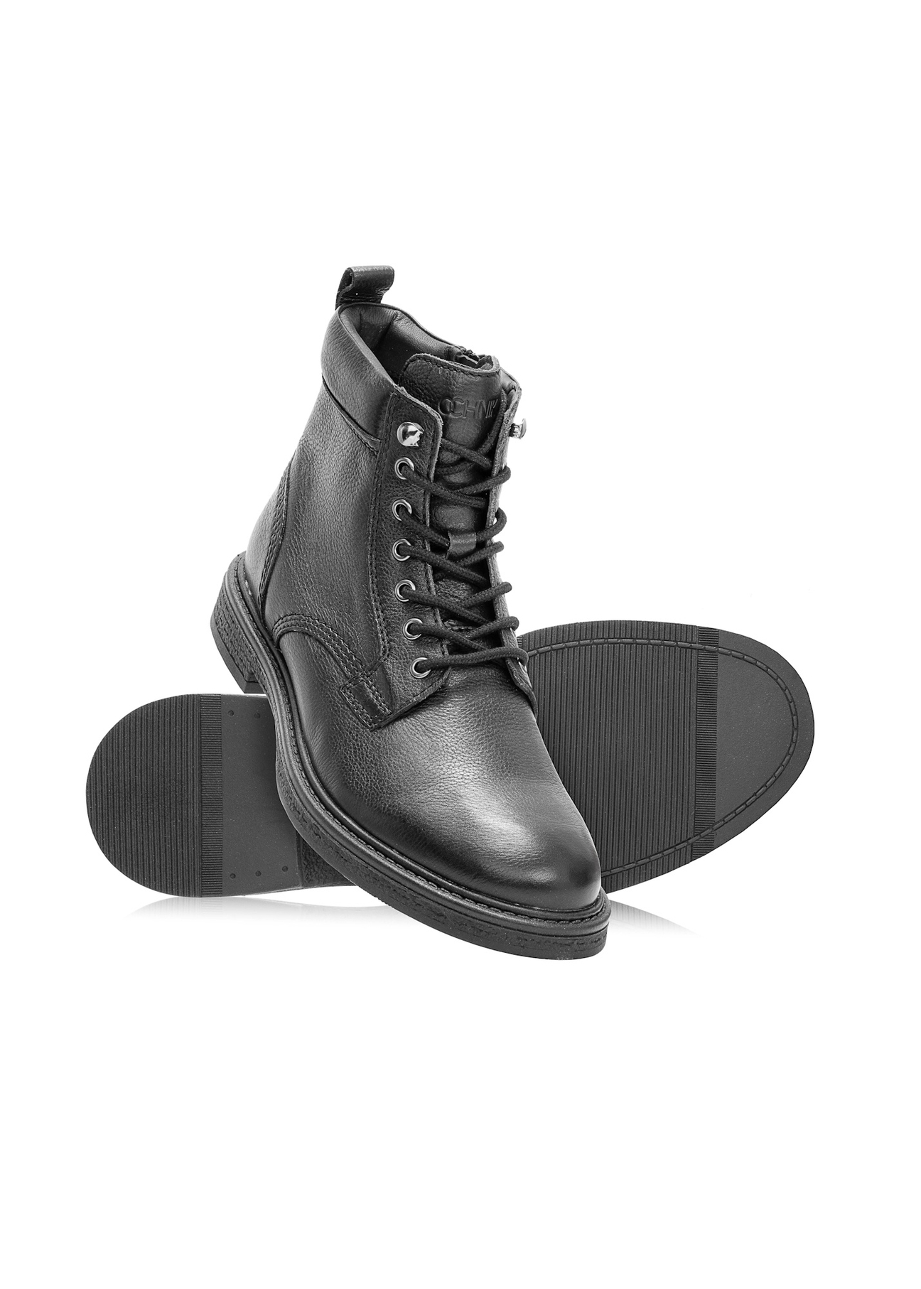 Black men's leather ankle boots BUTYM-0516-99(Z25), diagonal product view on a white background.