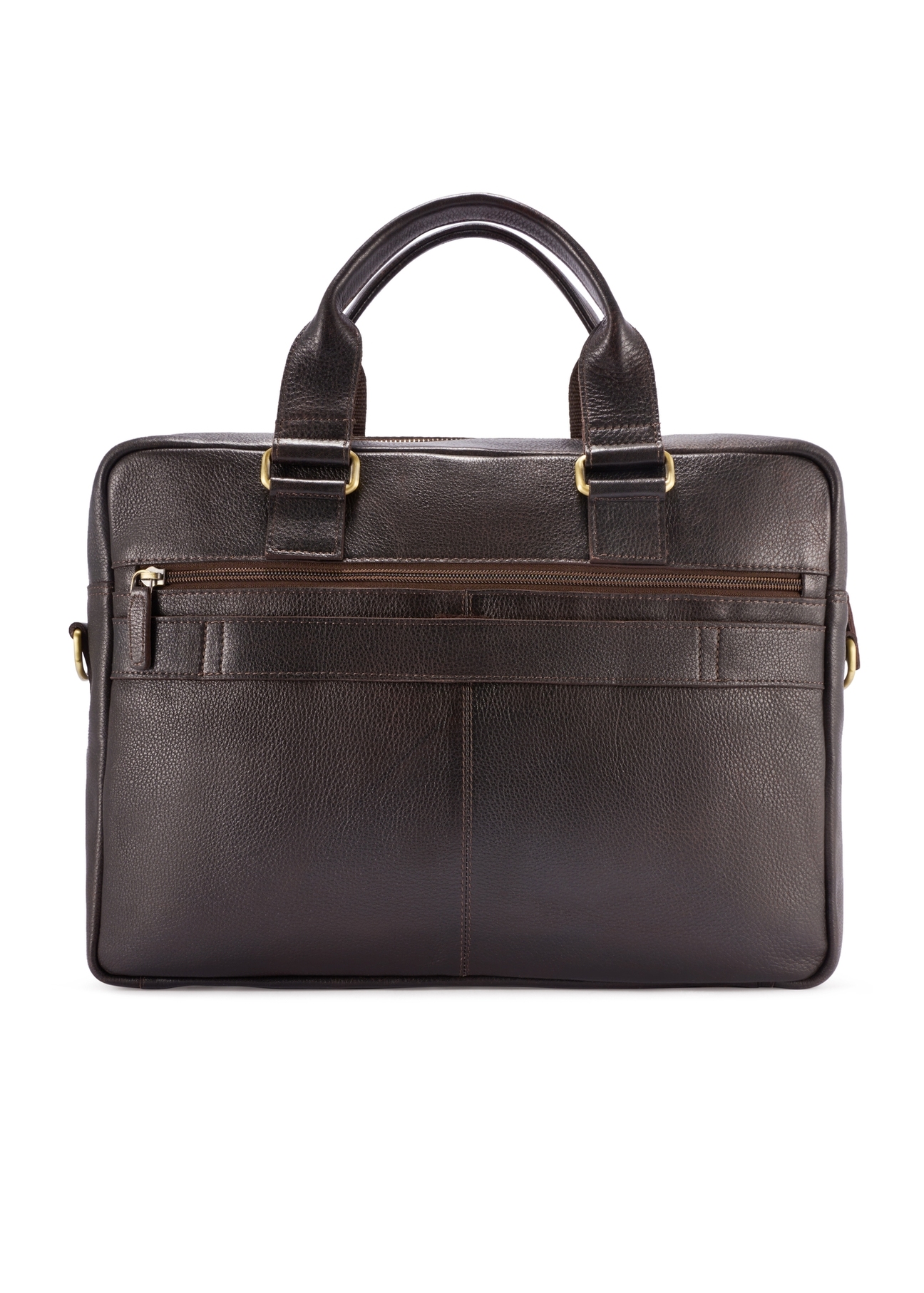 Brown leather men's briefcase TORMS-0503-1I(W26) - product view from the back, on a white background.