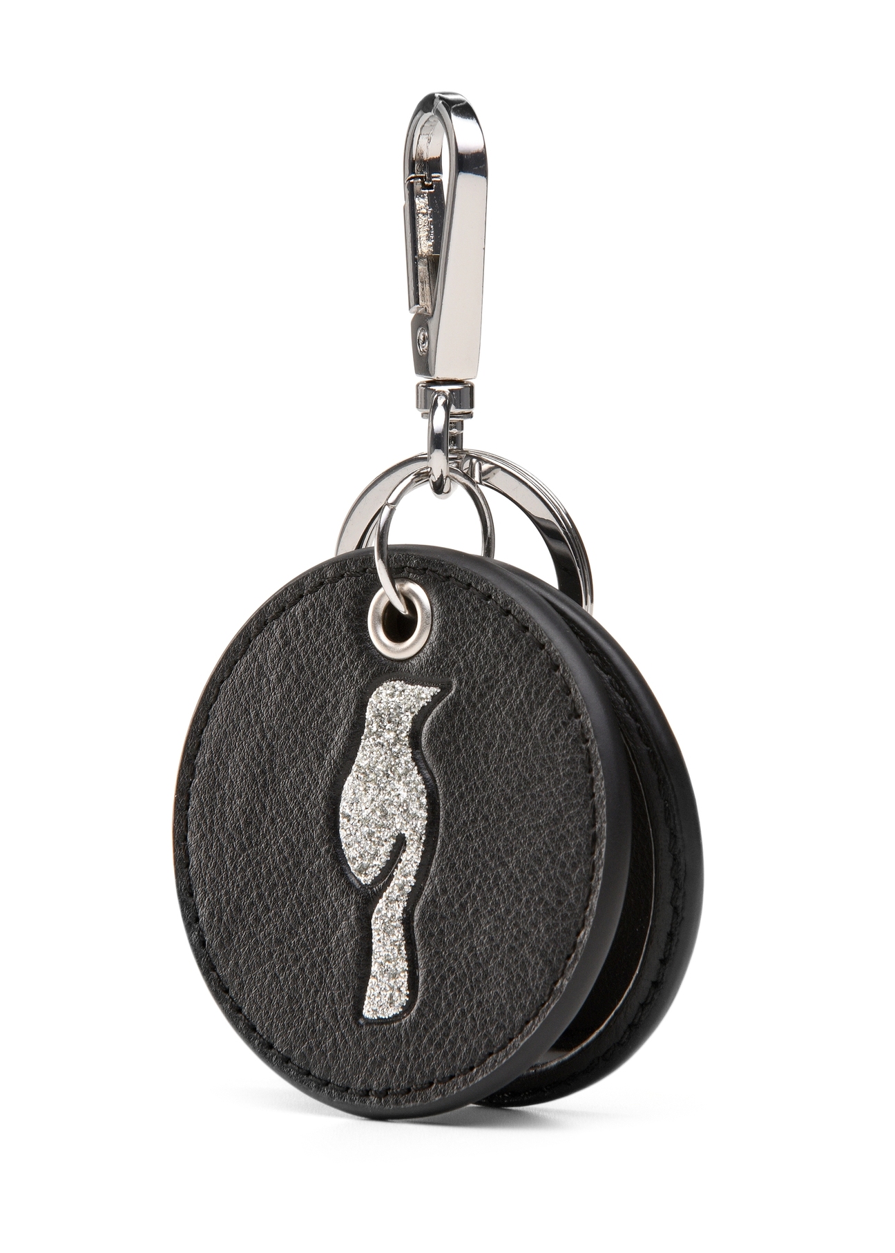 Black keychain with mirror BRELOK-0216-99(Z25), product view from the front on a white background.