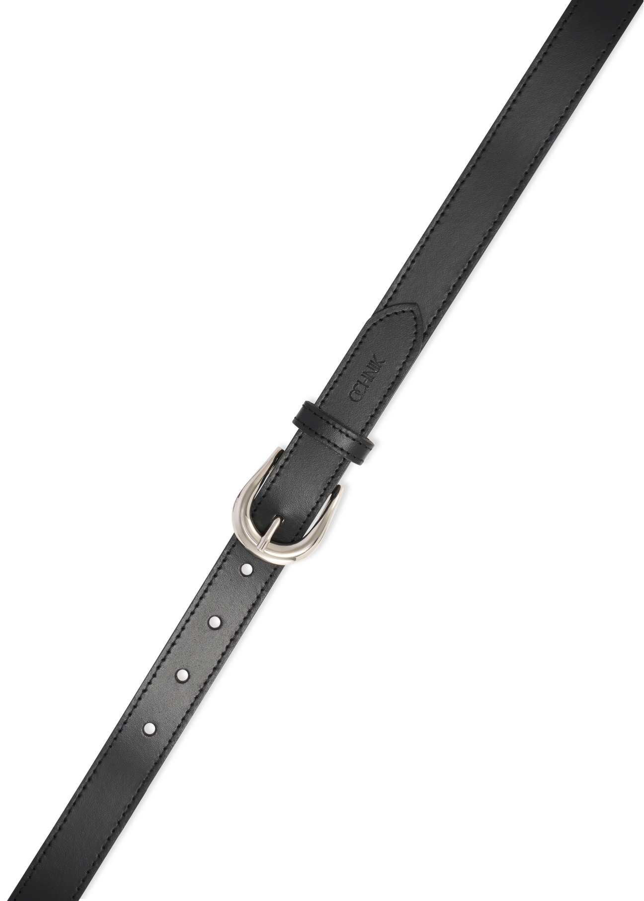 Black leather women's belt PASDS-0303-99(W26), product view from above on white background.