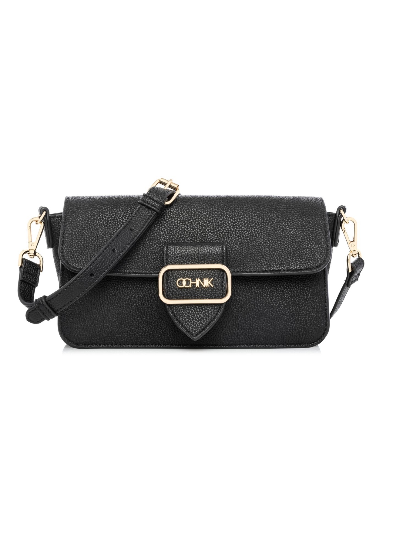 Black women's messenger bag TOREC-1120-99(W26) - front product view, on a white background.