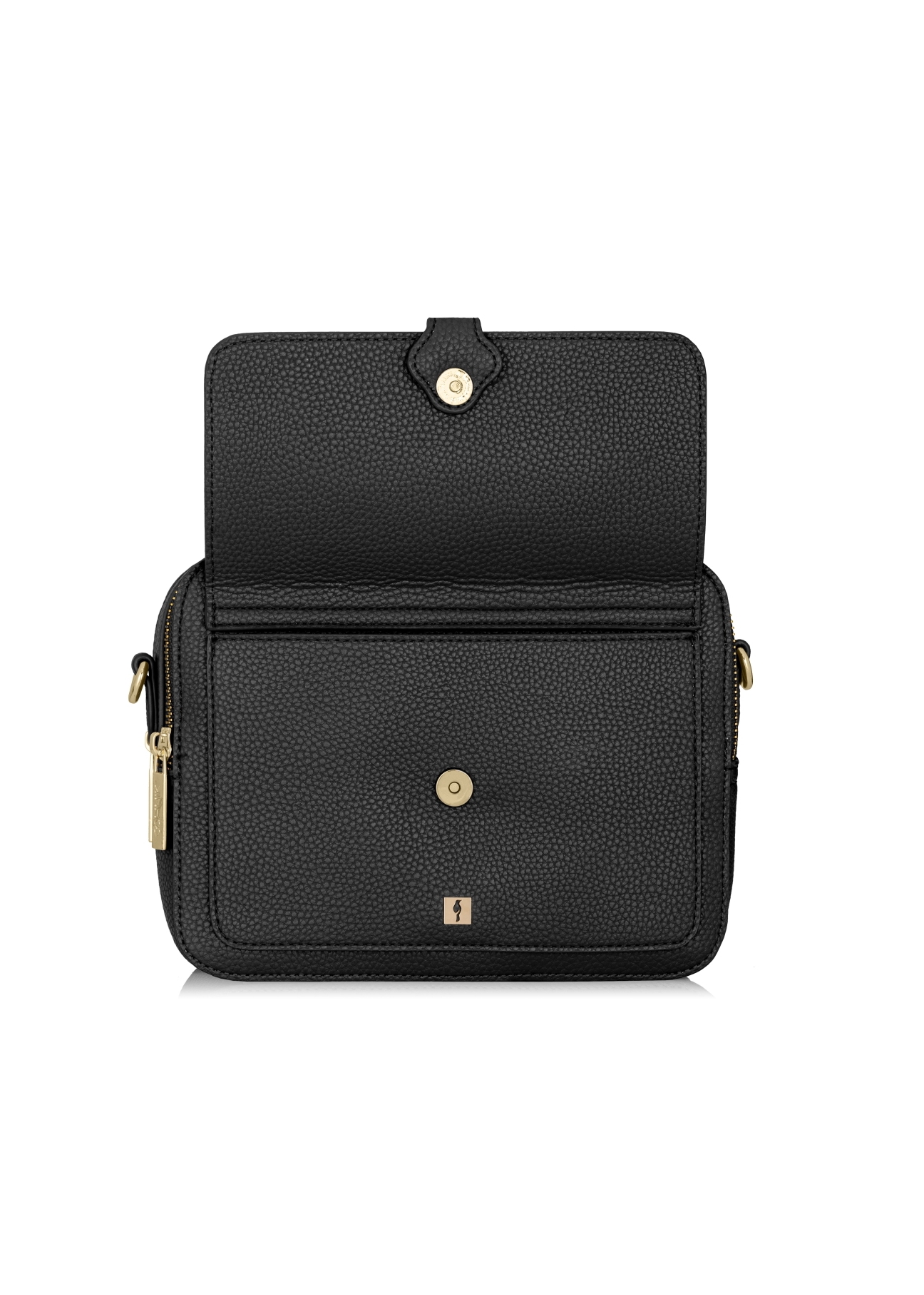 Black two-compartment shoulder bag TOREC-0405C-99(Z25) - front view of the open product on a white background.