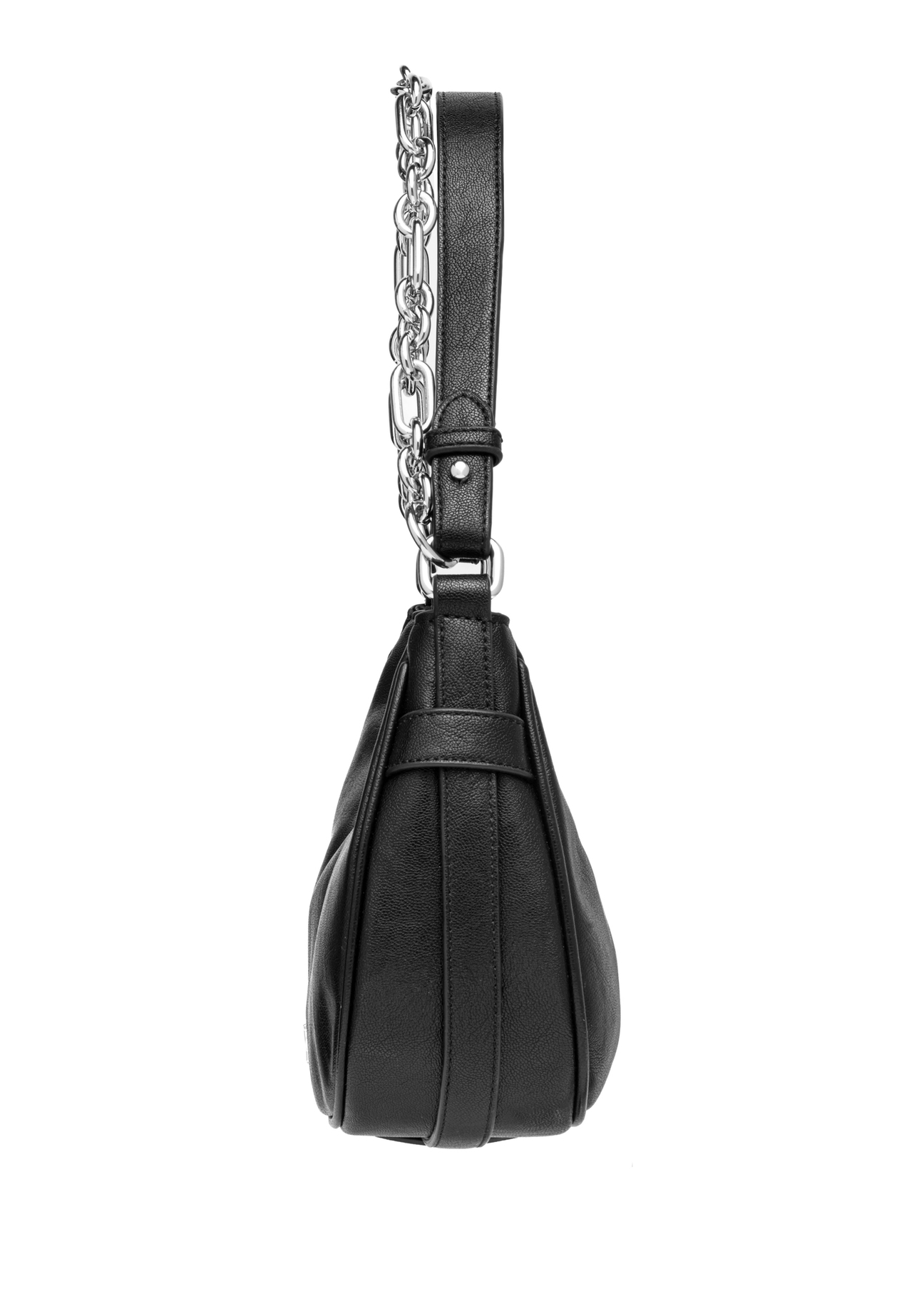 Black women's hobo bag with a jewelry-style accent TOREC-1326-99(Z26), side view on a white background.