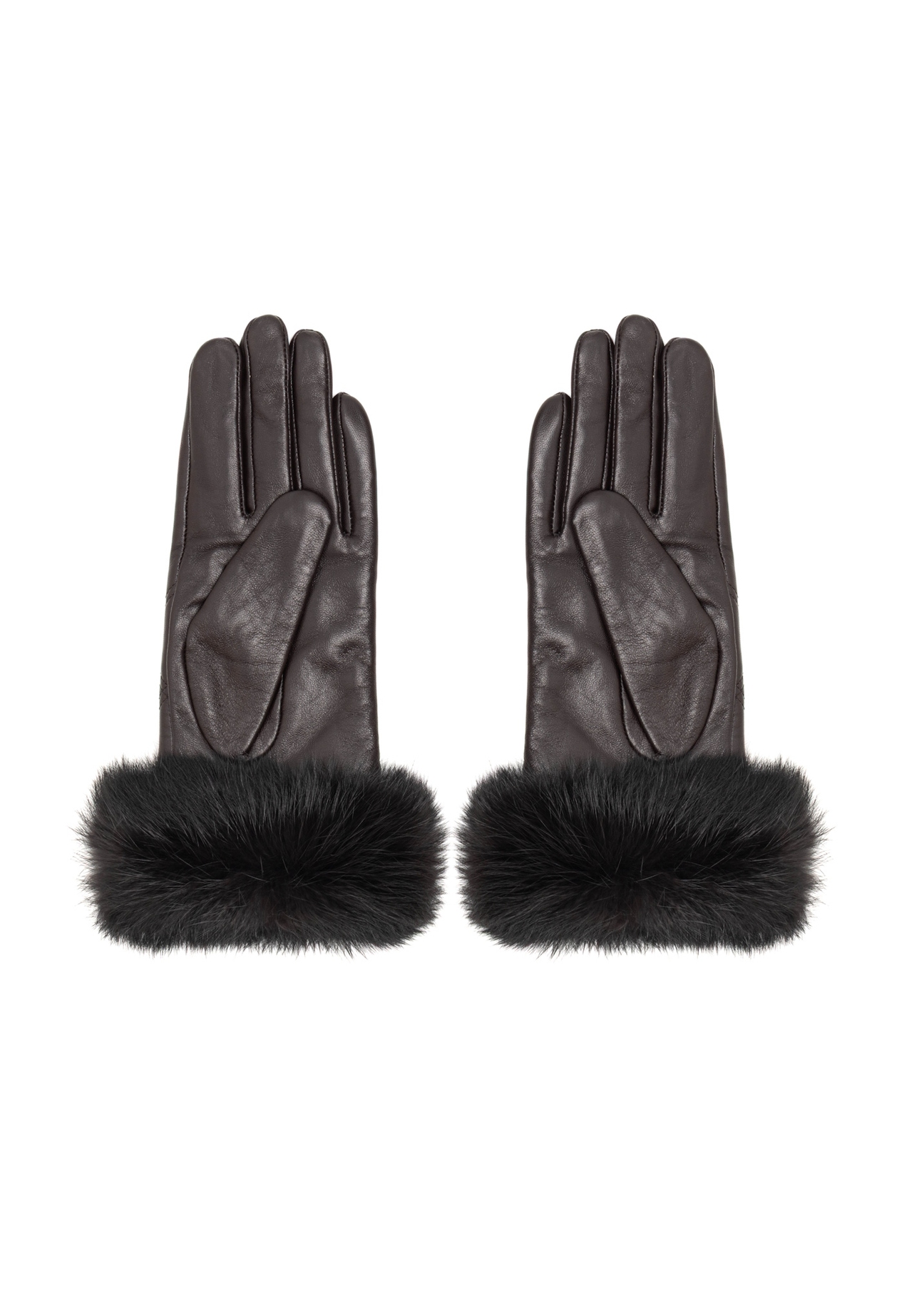 Women's leather gloves with rabbit fur REKDS-0071A-1I(Z26), rear view on a white background.