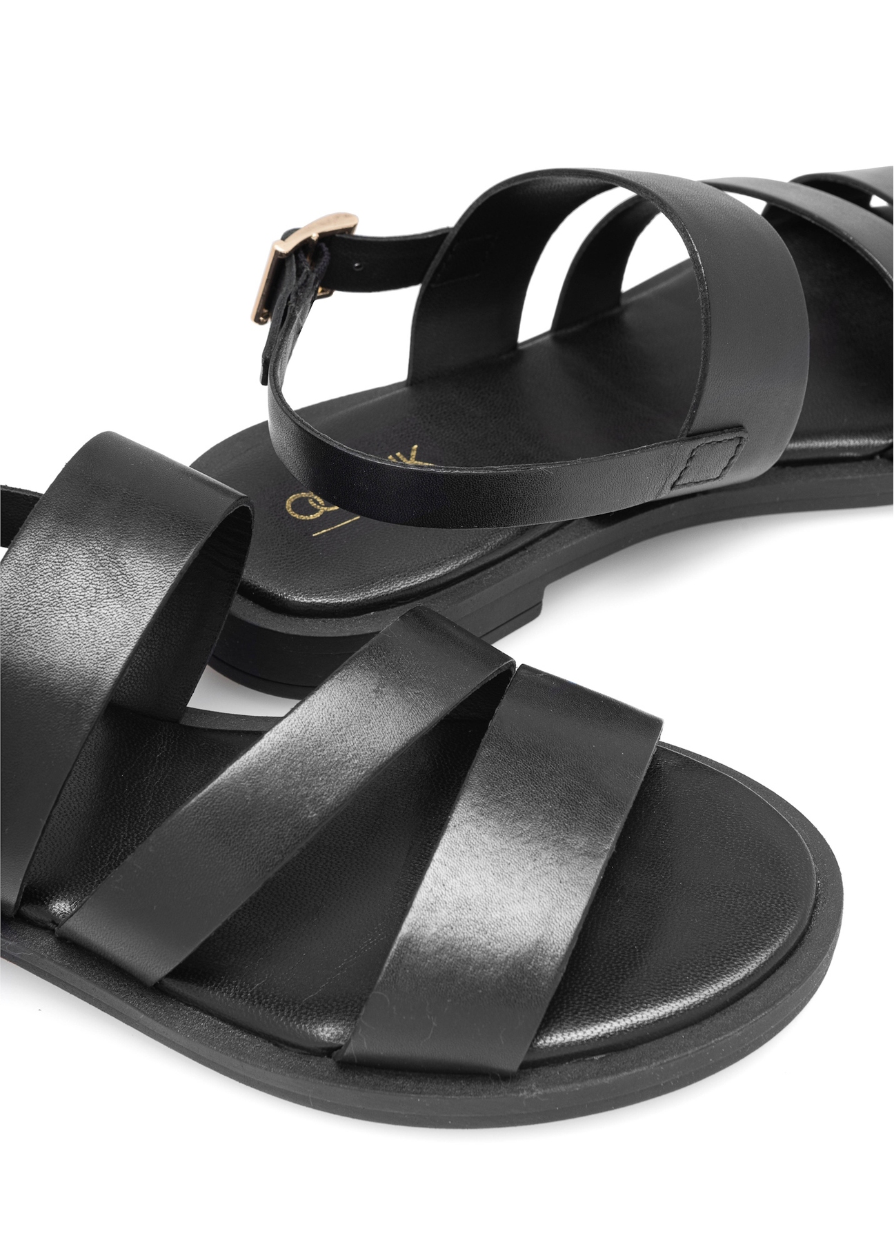 Women's leather sandals in black BUTYD-1152-98(W25)-07