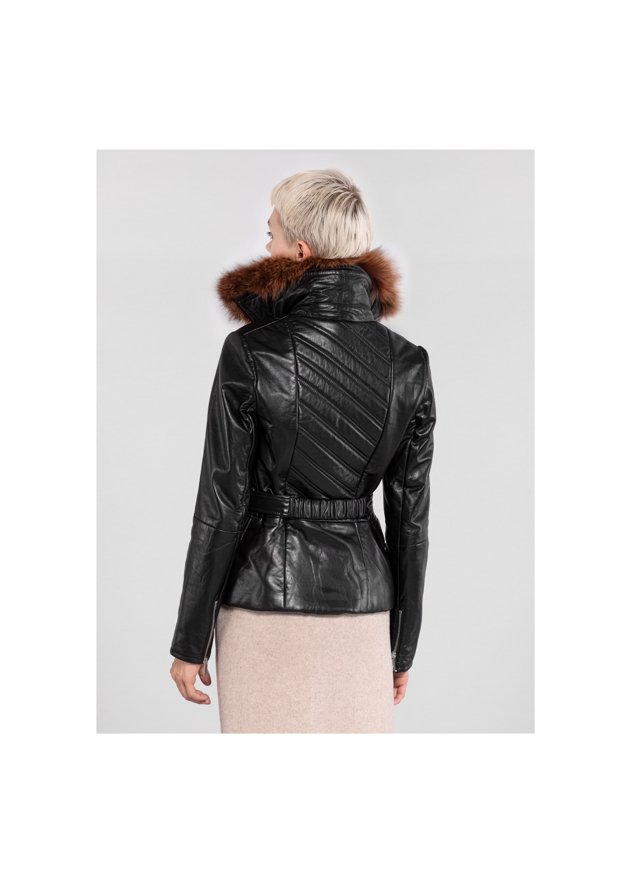 Women's leather jacket with belt KURDS-0251-2038(Z20)-02