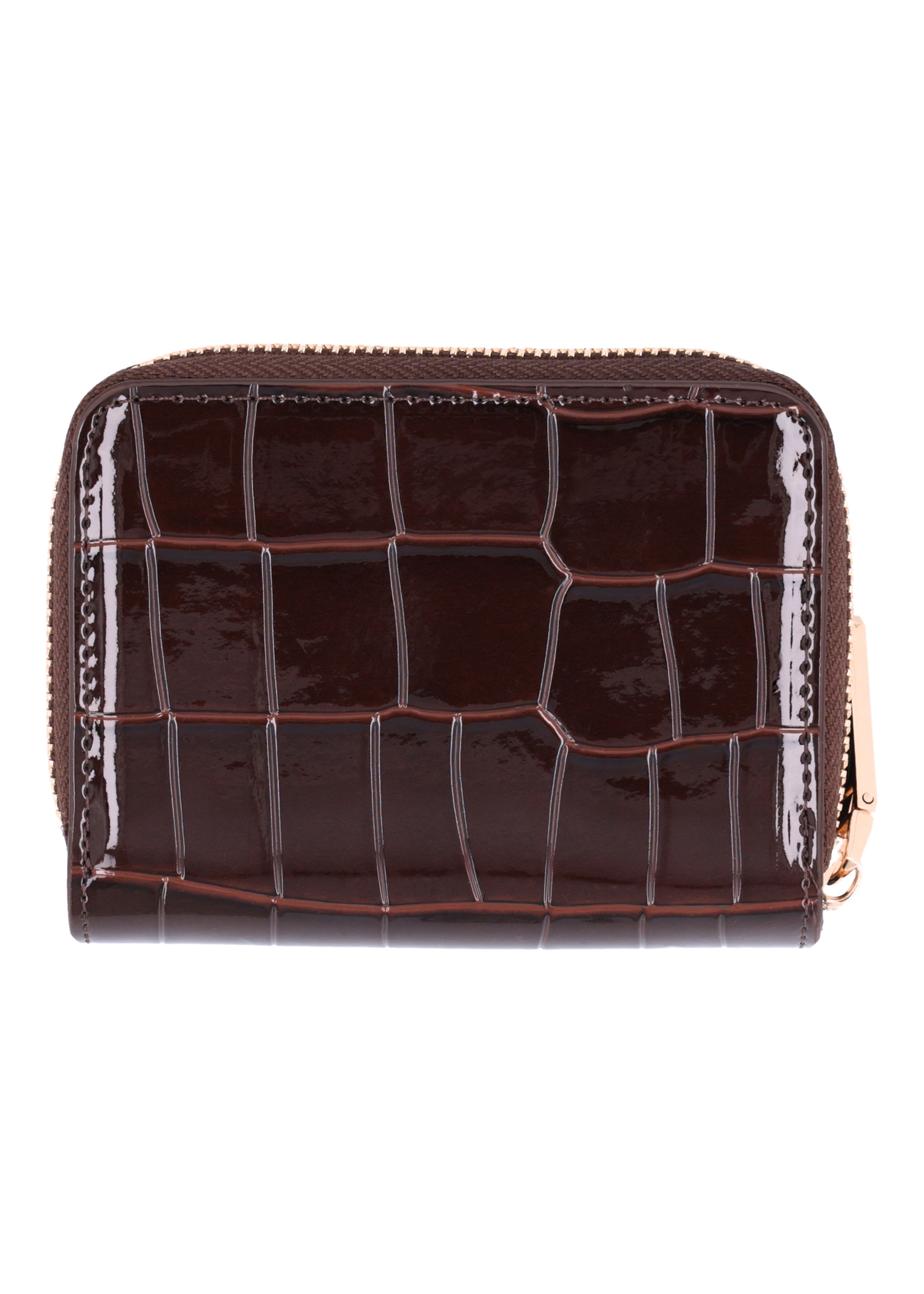 Small brown women's croco wallet POREC-0352A-1I(Z26), back view of the product on a white background.
