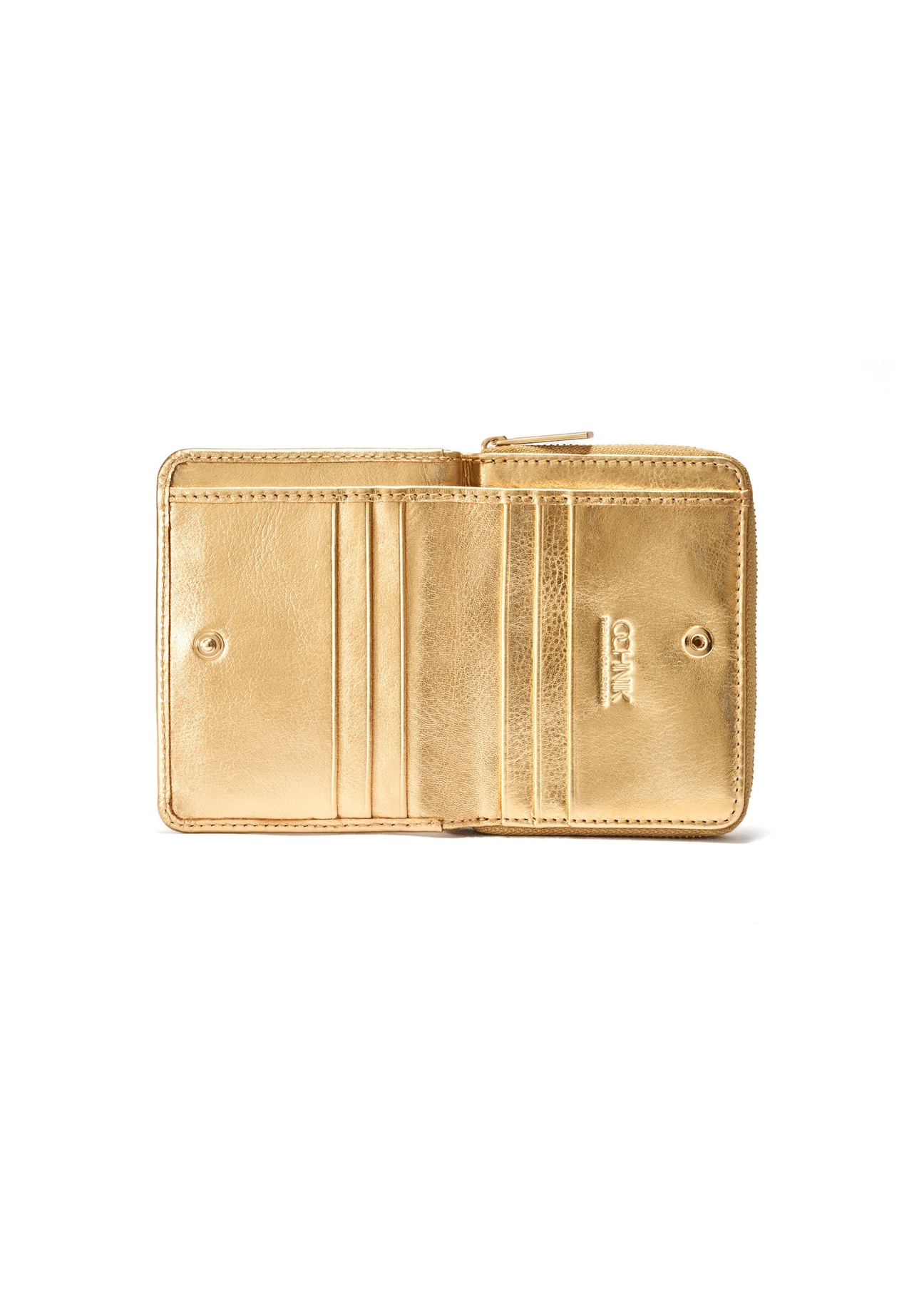 Women's leather wallet in gold color PORES-0960-28(W25), view of the inside of the product on a white background.