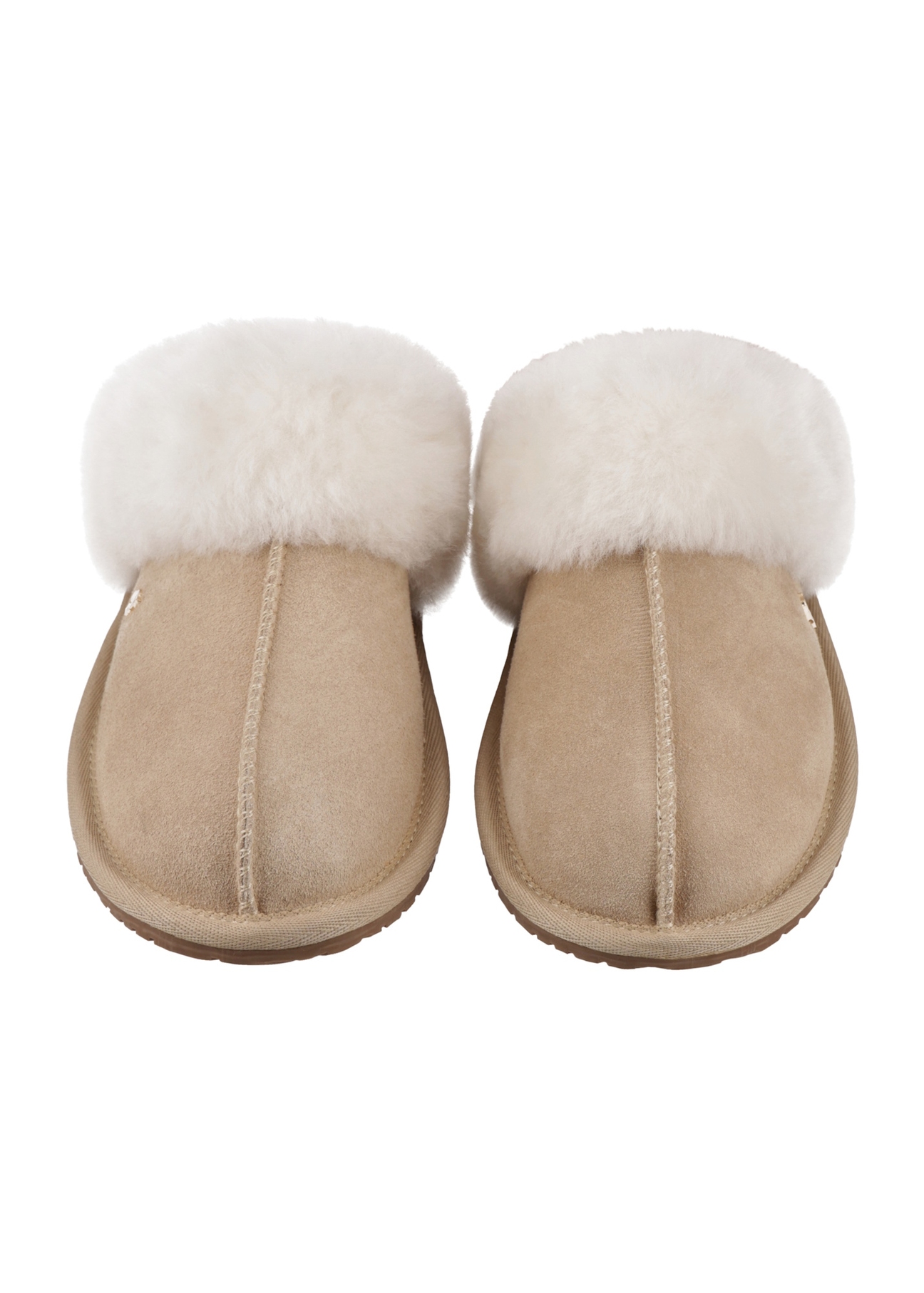 Beige women's suede slippers BUTYD-1319-1B(Z26), front view of the product on a white background.