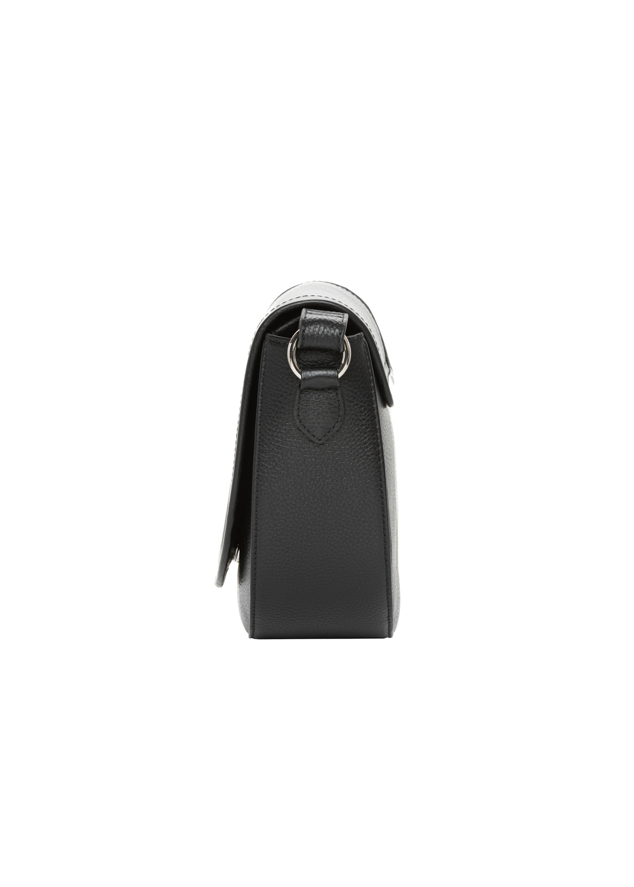 Women's black leather messenger bag TORES-1346-9I(Z26), side product view on white background.