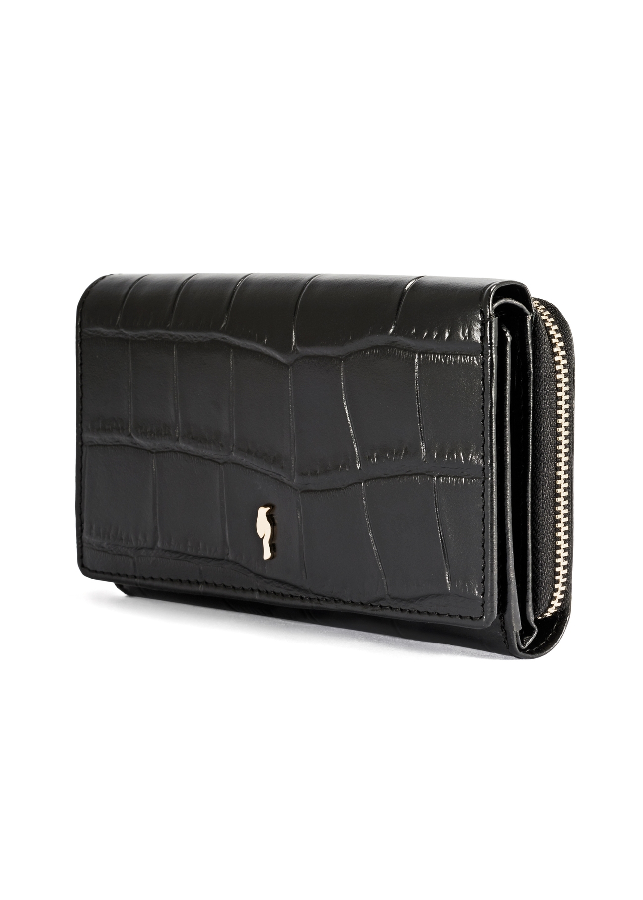 Medium croco leather women's wallet PORES-0907A-97(Z25), diagonal product view on white background.