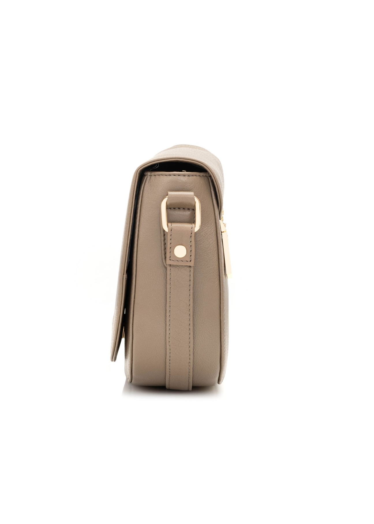 Dark beige leather semi-circular messenger bag TORES-0972F-1K(W26) - side product view on white background.