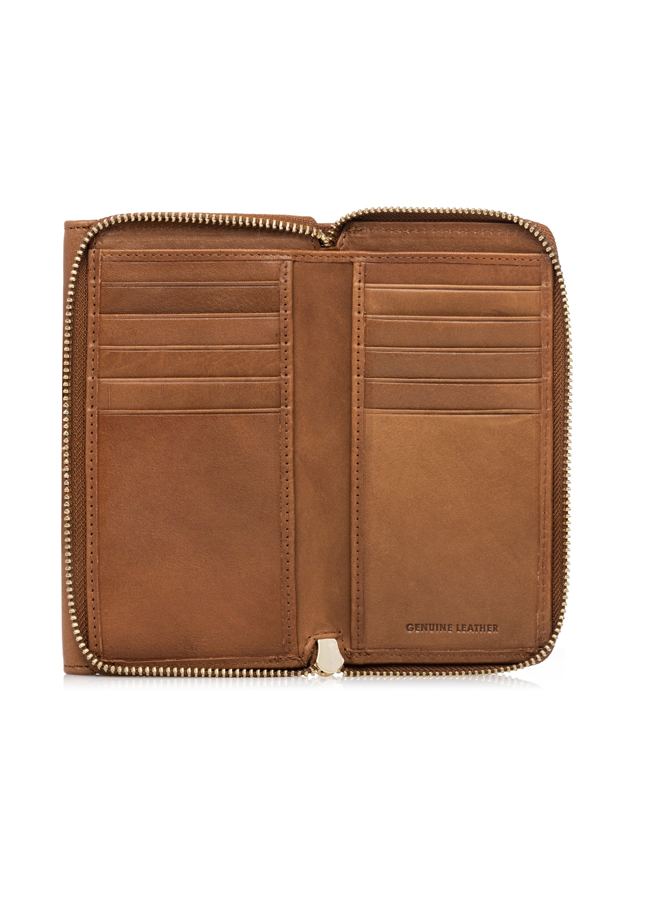 Medium women's wallet in cognac color PORES-0989-1F(W26), product view inside on white background.