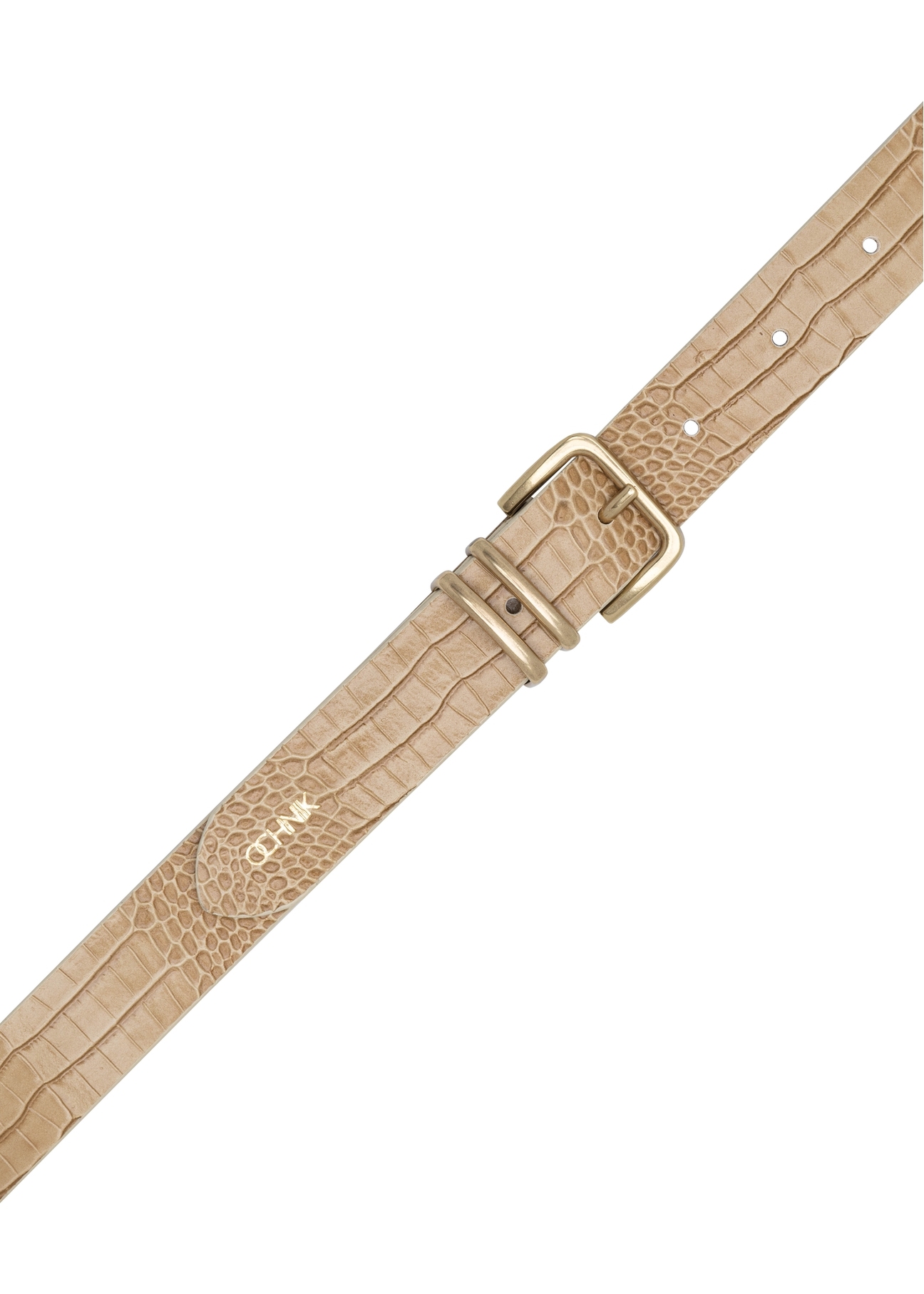 Beige leather women's belt PASDS-0341-1A(W26), top product view on white background.