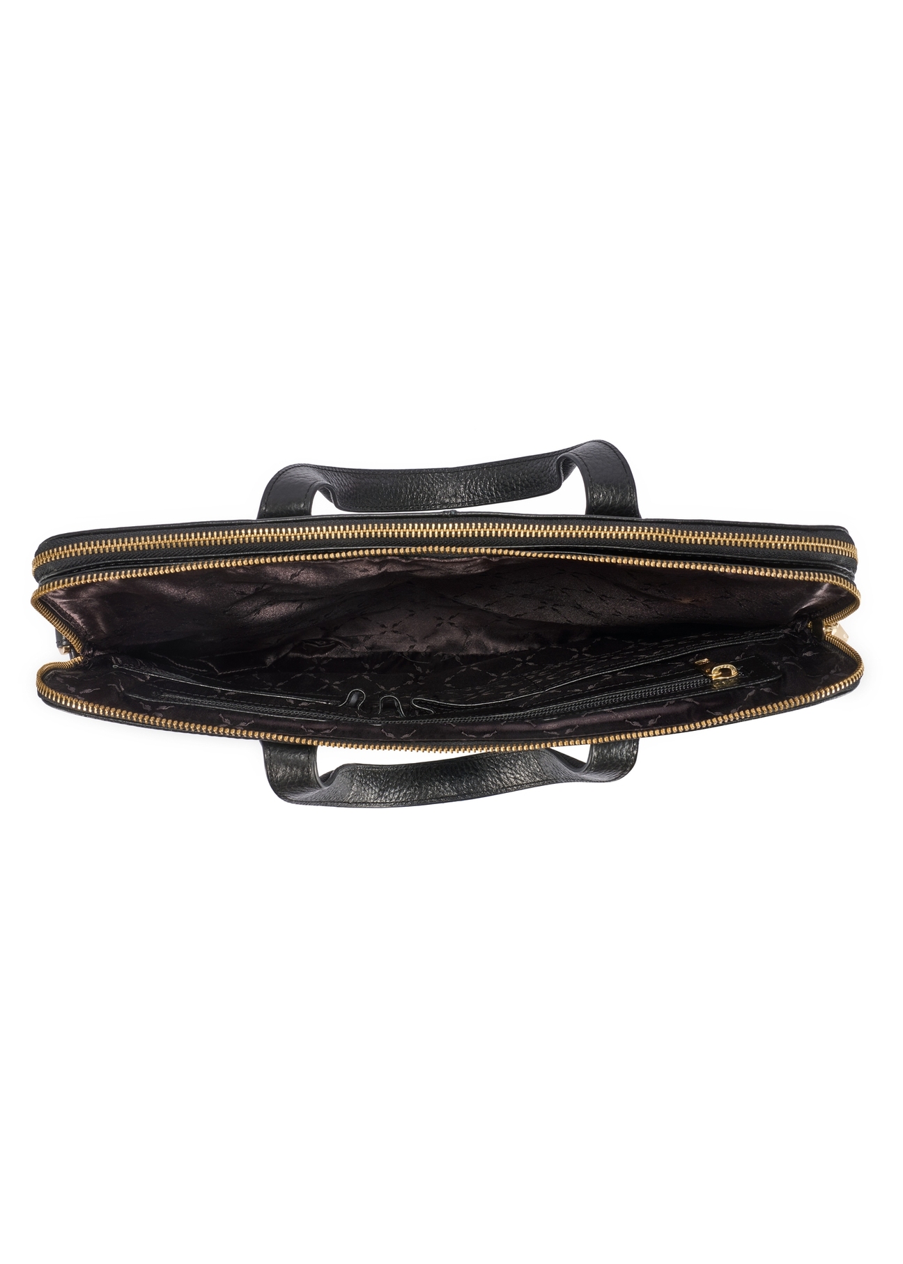 Black leather laptop bag TORES-1070A-99(W26), product view inside on white background.