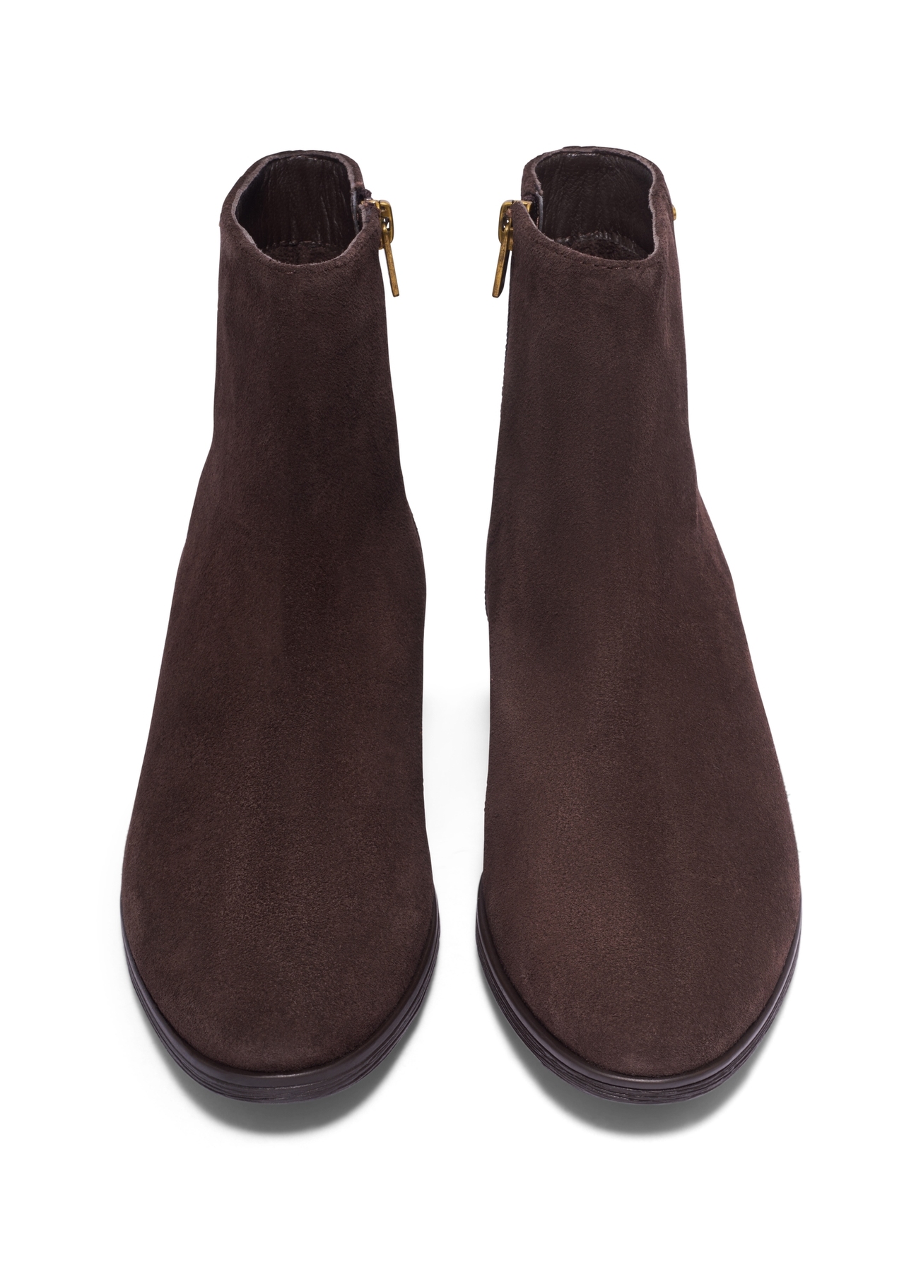 Dark brown suede women's ankle boots BUTYD-1193-1I(Z26), front view of the product on a white background.