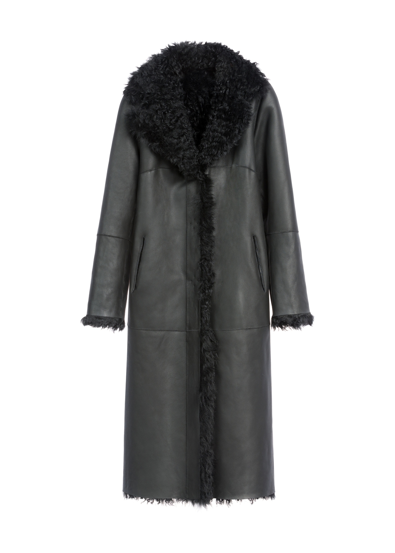 Black double-sided women's sheepskin coat KOZDS-0091-1395(Z25)