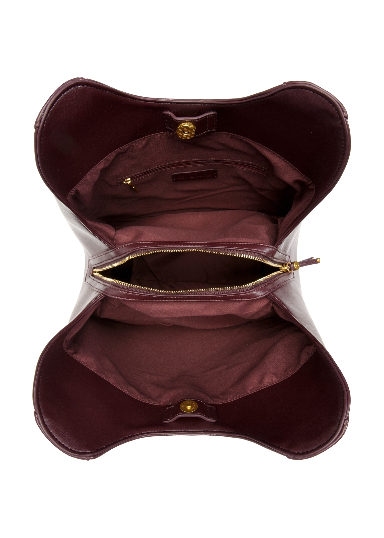 Burgundy women's shopper bag with monogram TOREC-1283-4P(Z26), product view from above on a white background.