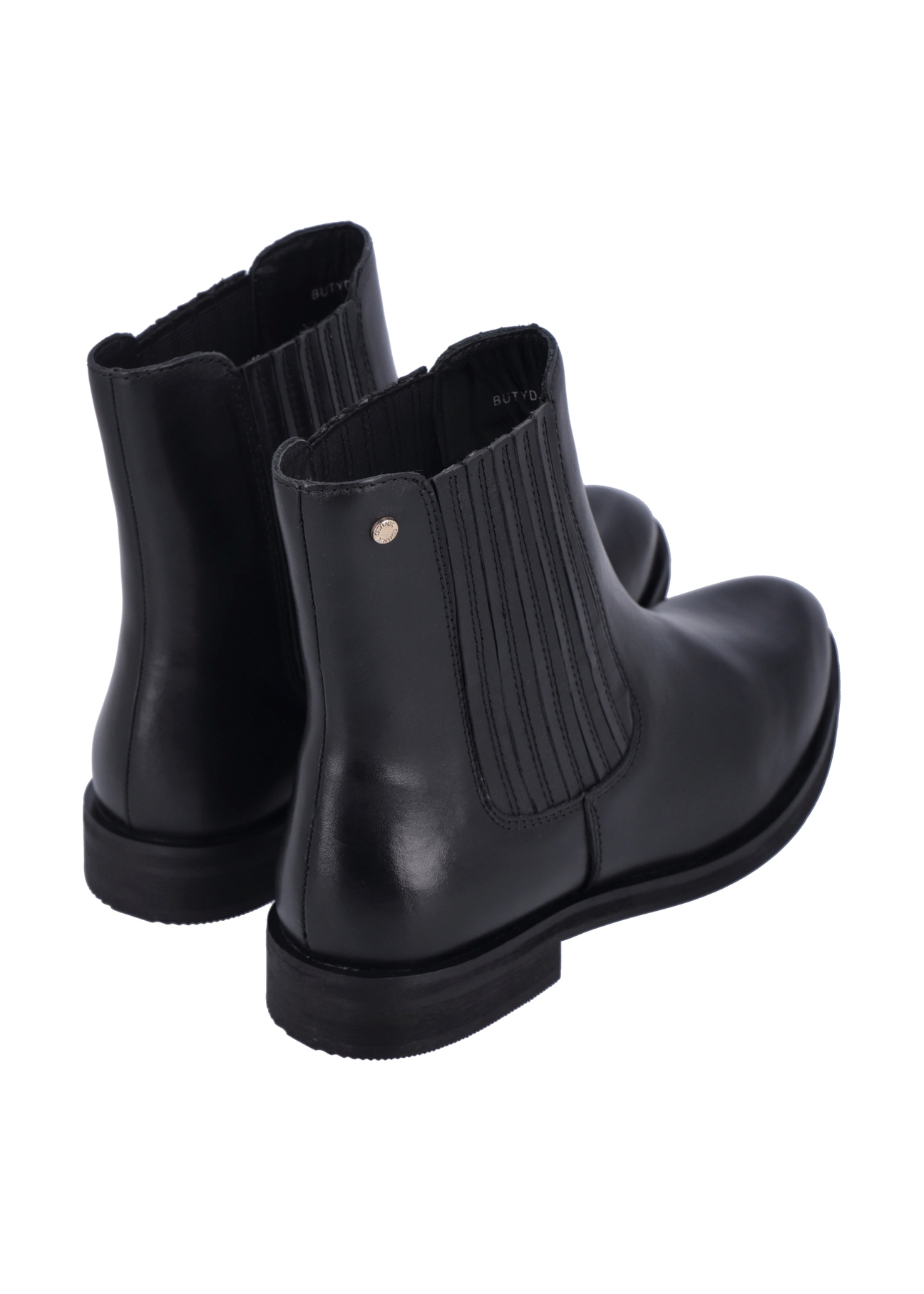 Women's black leather Chelsea boots BUTYD-1279-99(Z26), product view from the back on a white background.
