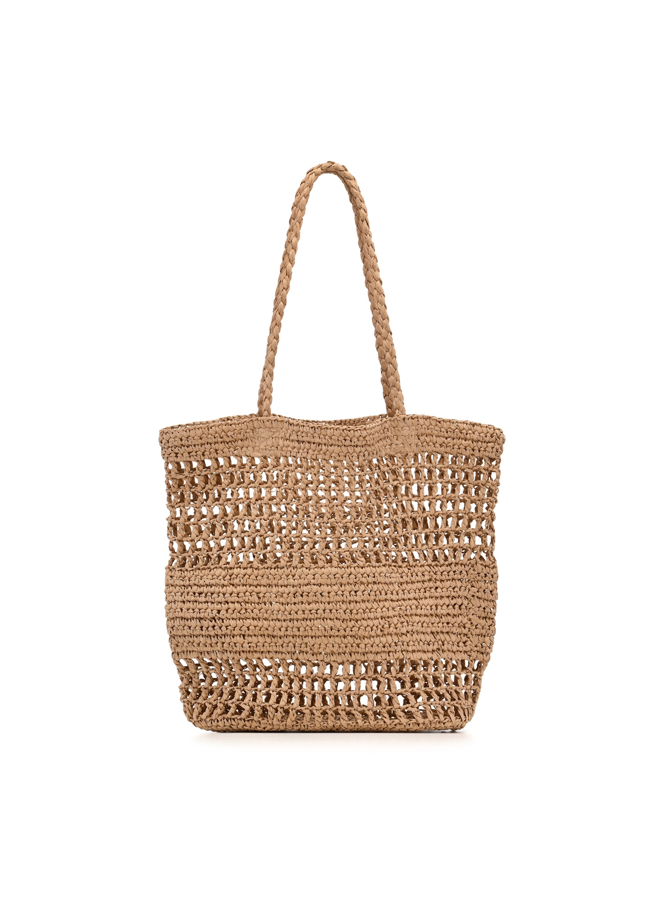 Women's straw beige shopper bag TOREC-0924-1E(W26), product view from the back on a white background.
