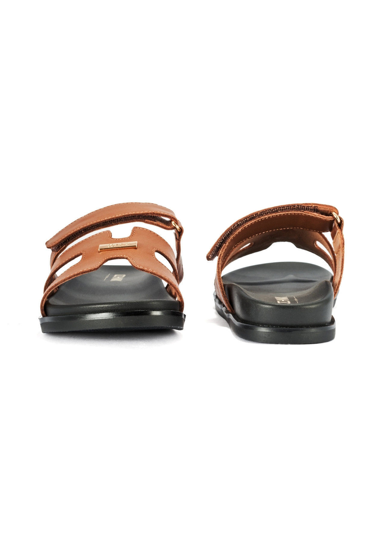 Brown leather women's flip-flops BUTYD-1162-24(W25), product visible from the front and back on a white background.