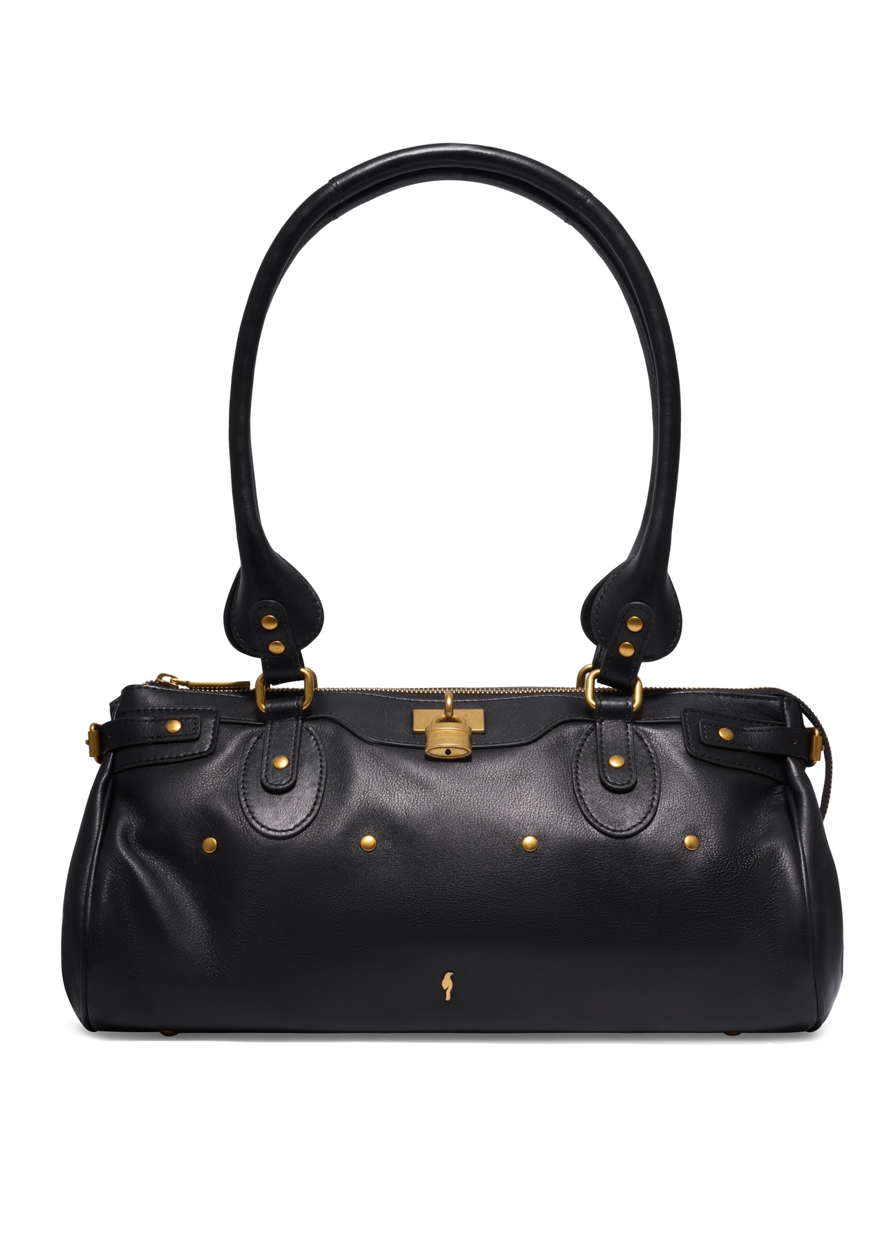 Black leather shoulder bag TORES-1369-99(Z26), front product view on white background.