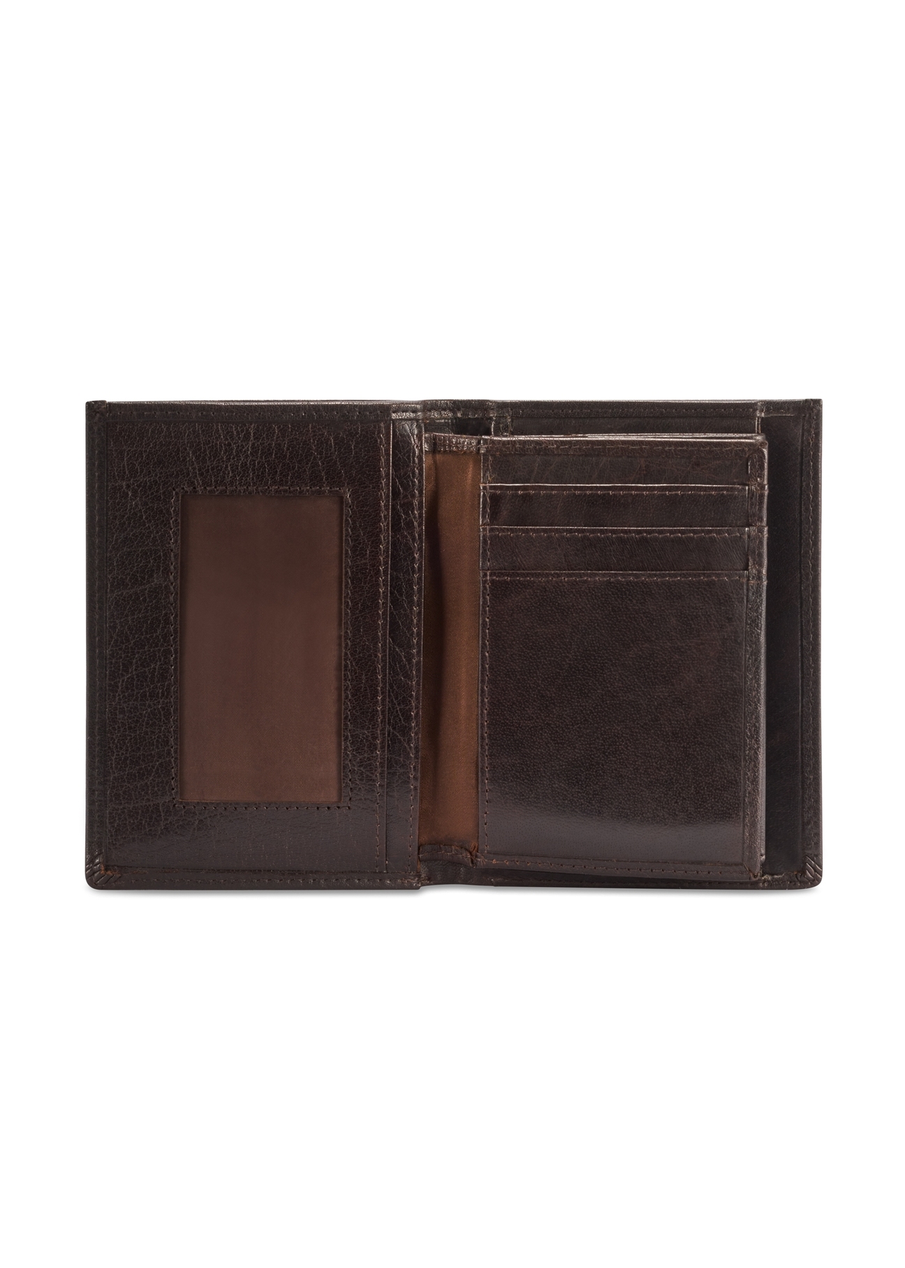 Chocolate-colored leather men's wallet PORMS-0673-90(Z25), product view from the inside on a white background.-02