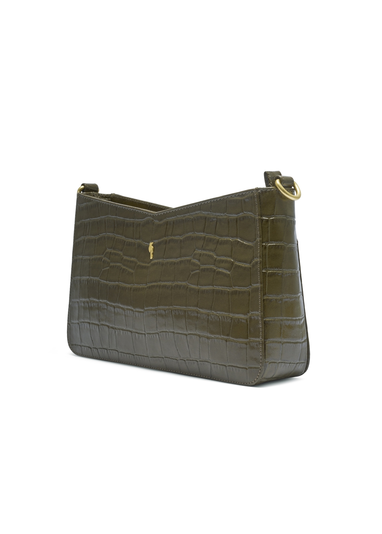 Leather khaki croco handbag TORES-1326-8D(Z26), diagonal product view on a light background.