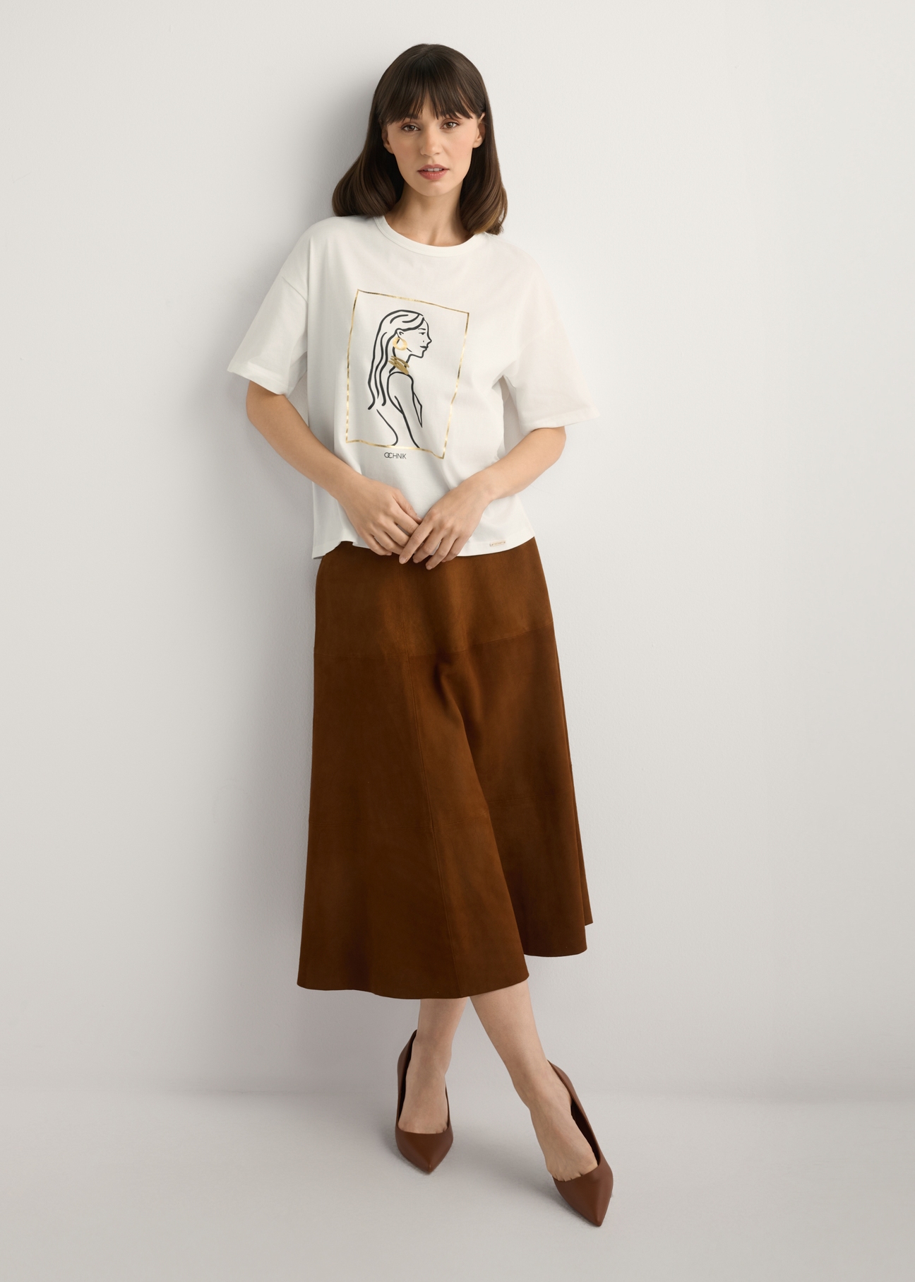 Cognac suede midi skirt SPCDS-0084-1F(W26)