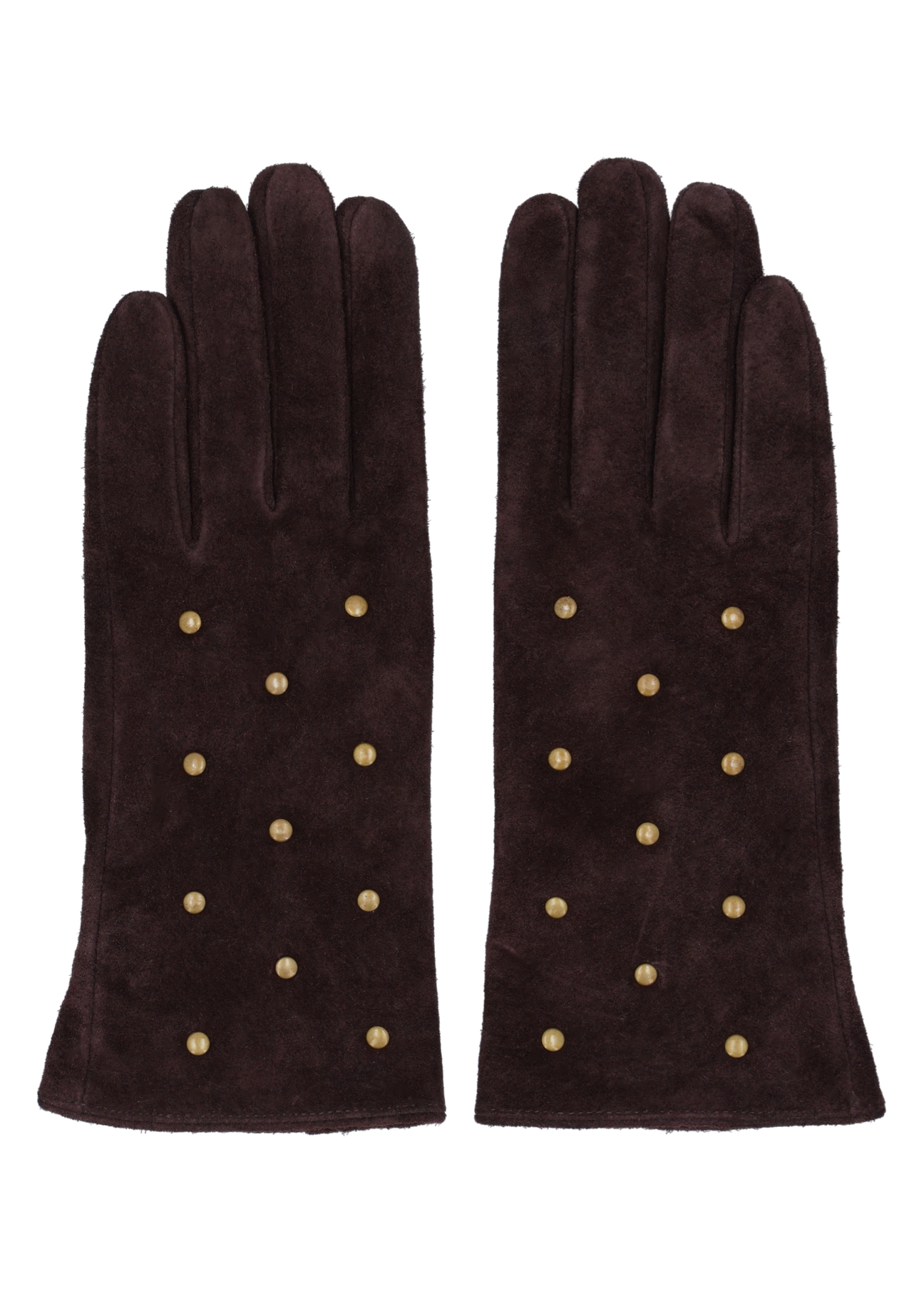 Brown suede women's gloves REKDS-0103-1I(Z26) - product view from above, on a white background.