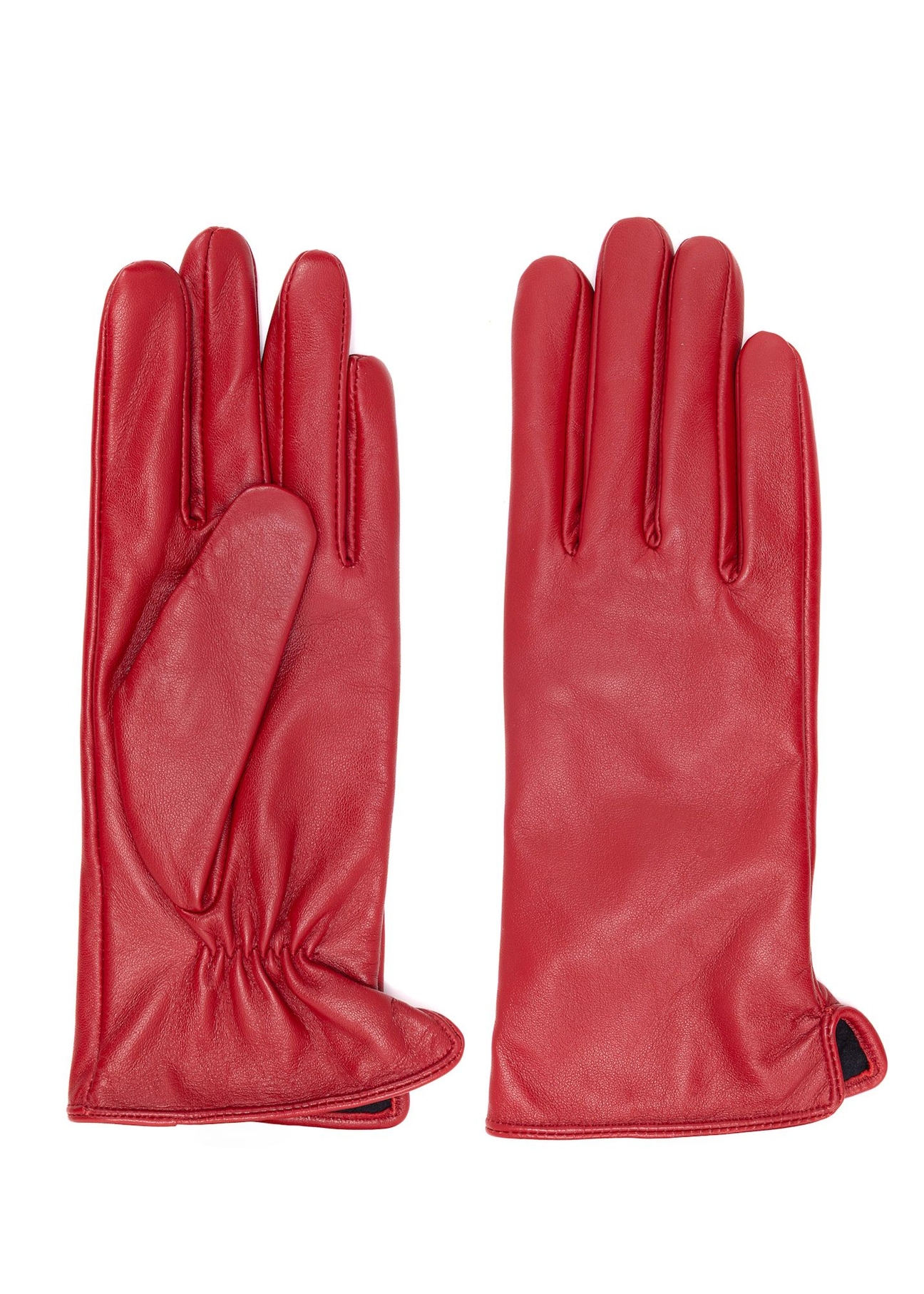 Women's red leather gloves REKDS-0001A-4B(Z26), front product view on white background.