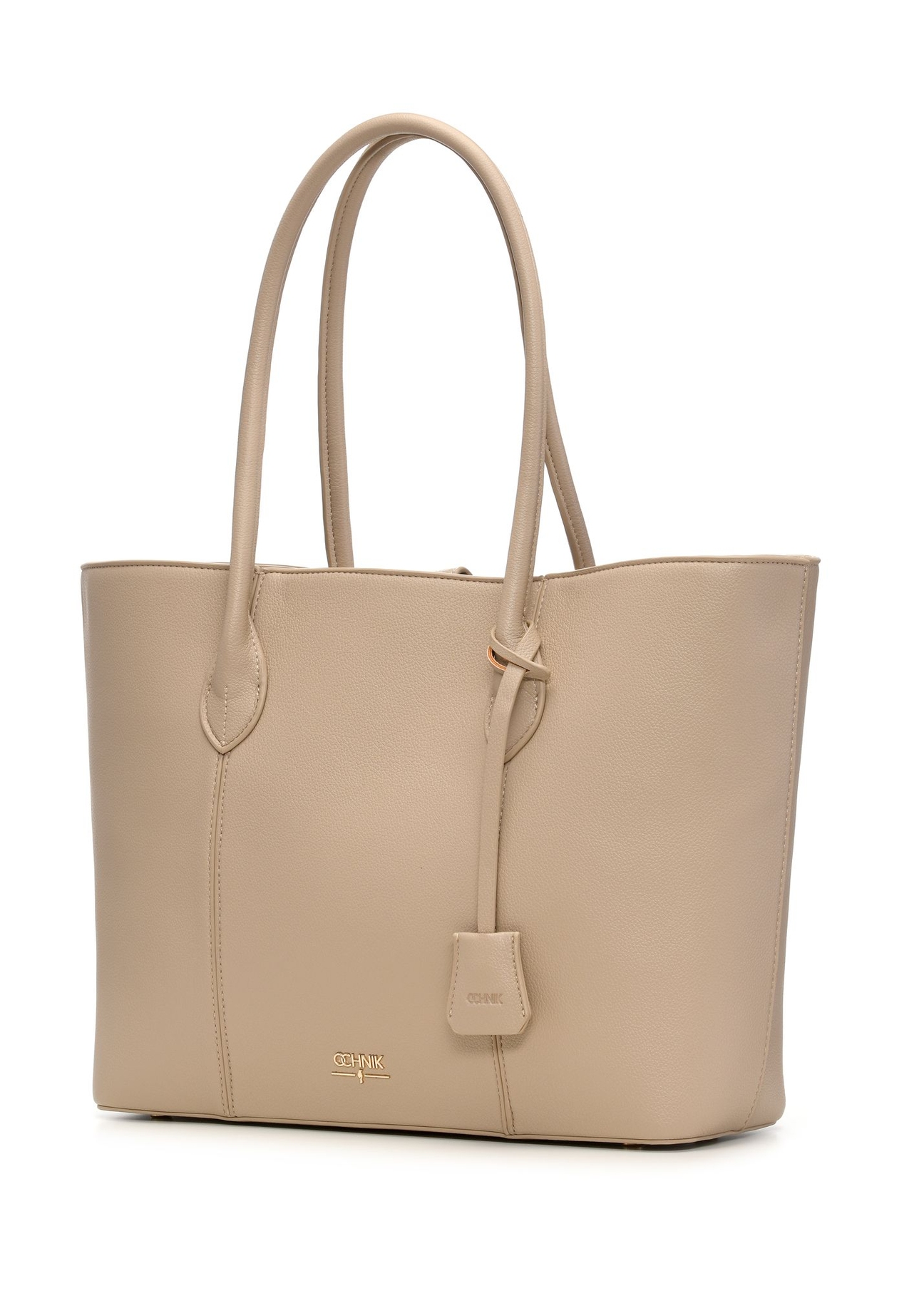 Beige women's shopper bag TOREC-1241-1B(Z26) - diagonal product view, on a white background.