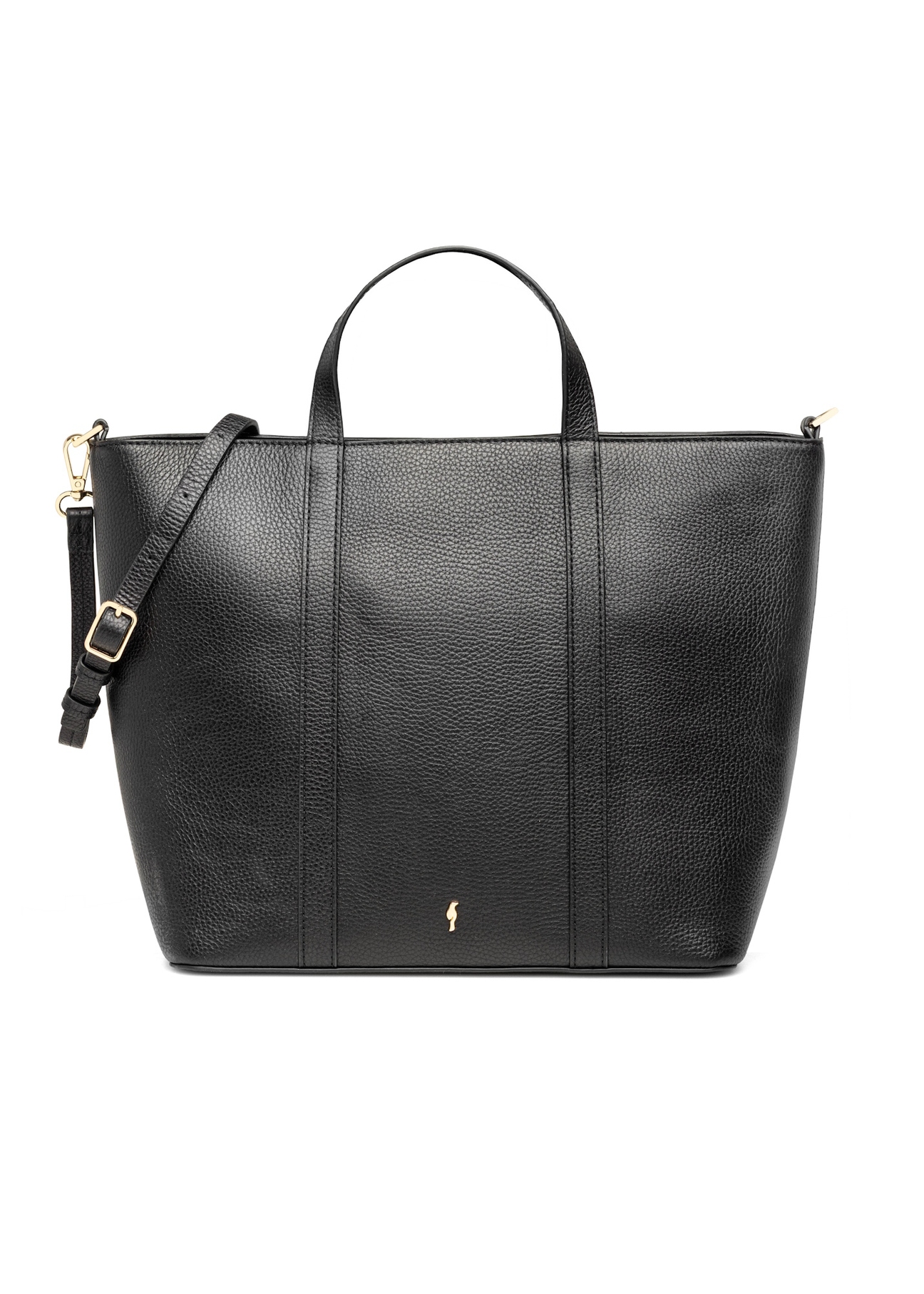 Black leather shopper bag TORES-1272-9I(W26), front product view on white background.