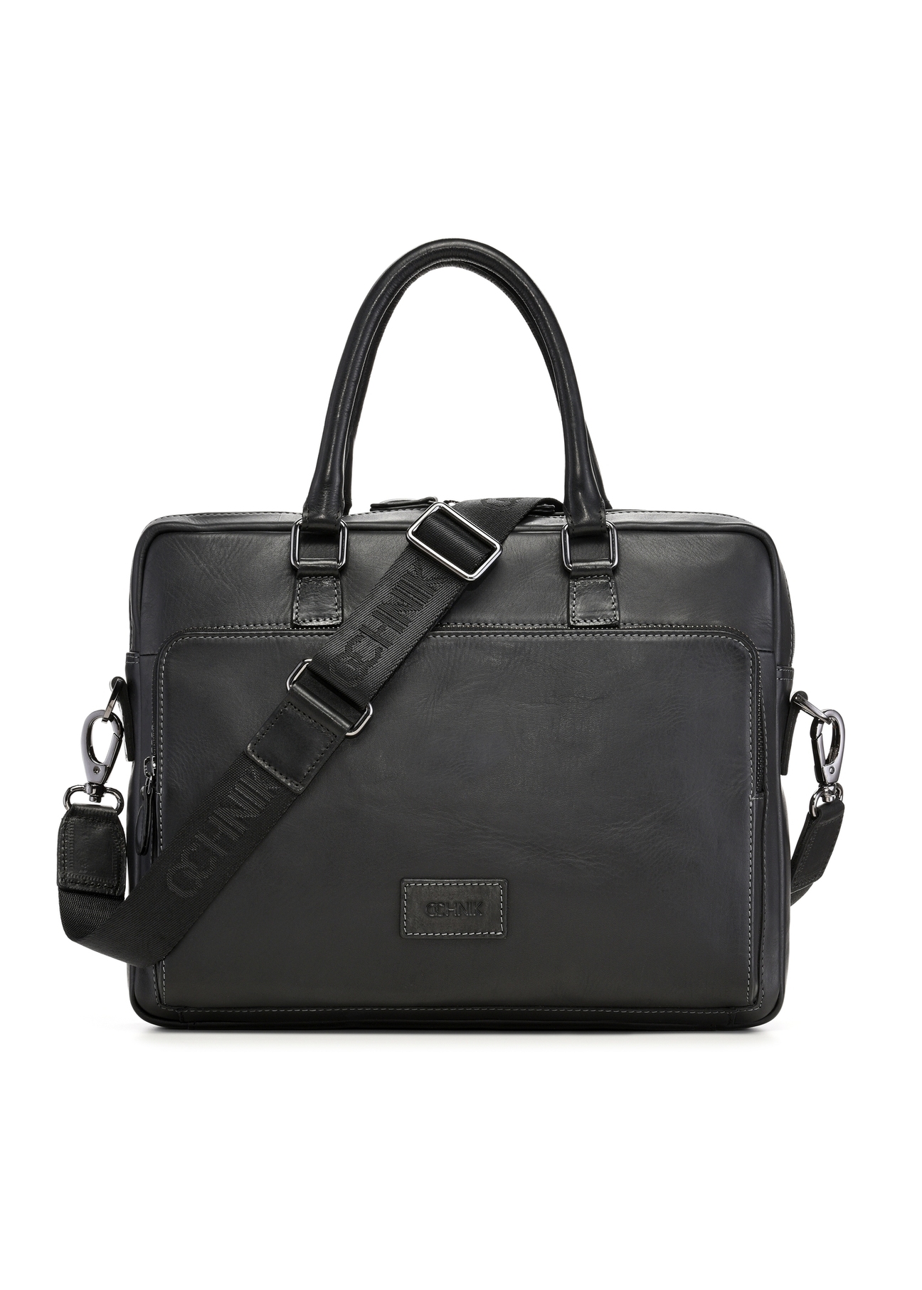 Black leather men's bag TORMS-0524-99(Z26) - front product view, on white background.